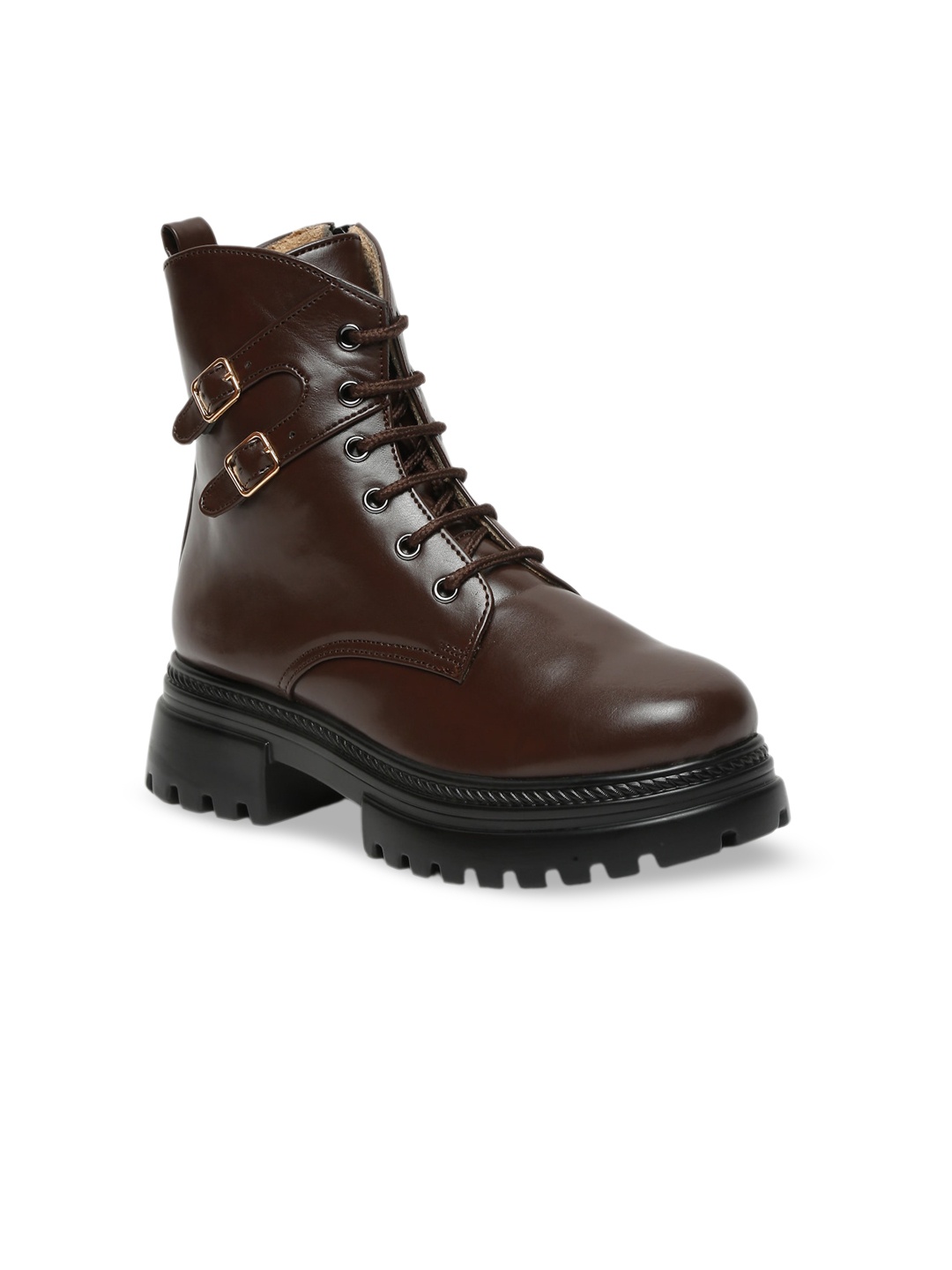 

VALIOSAA Women Heeled Buckle Detail Mid-Top Regular Boots, Brown