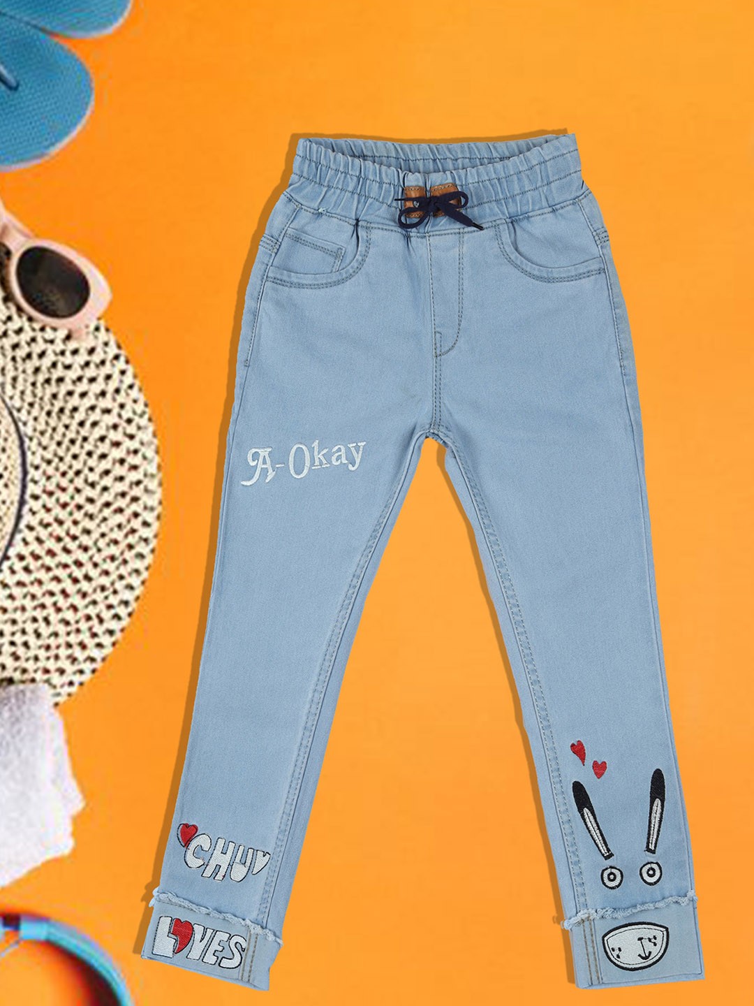 

A-Okay Boys Printed Slim Fit Mid-Rise Jeans, Turquoise blue