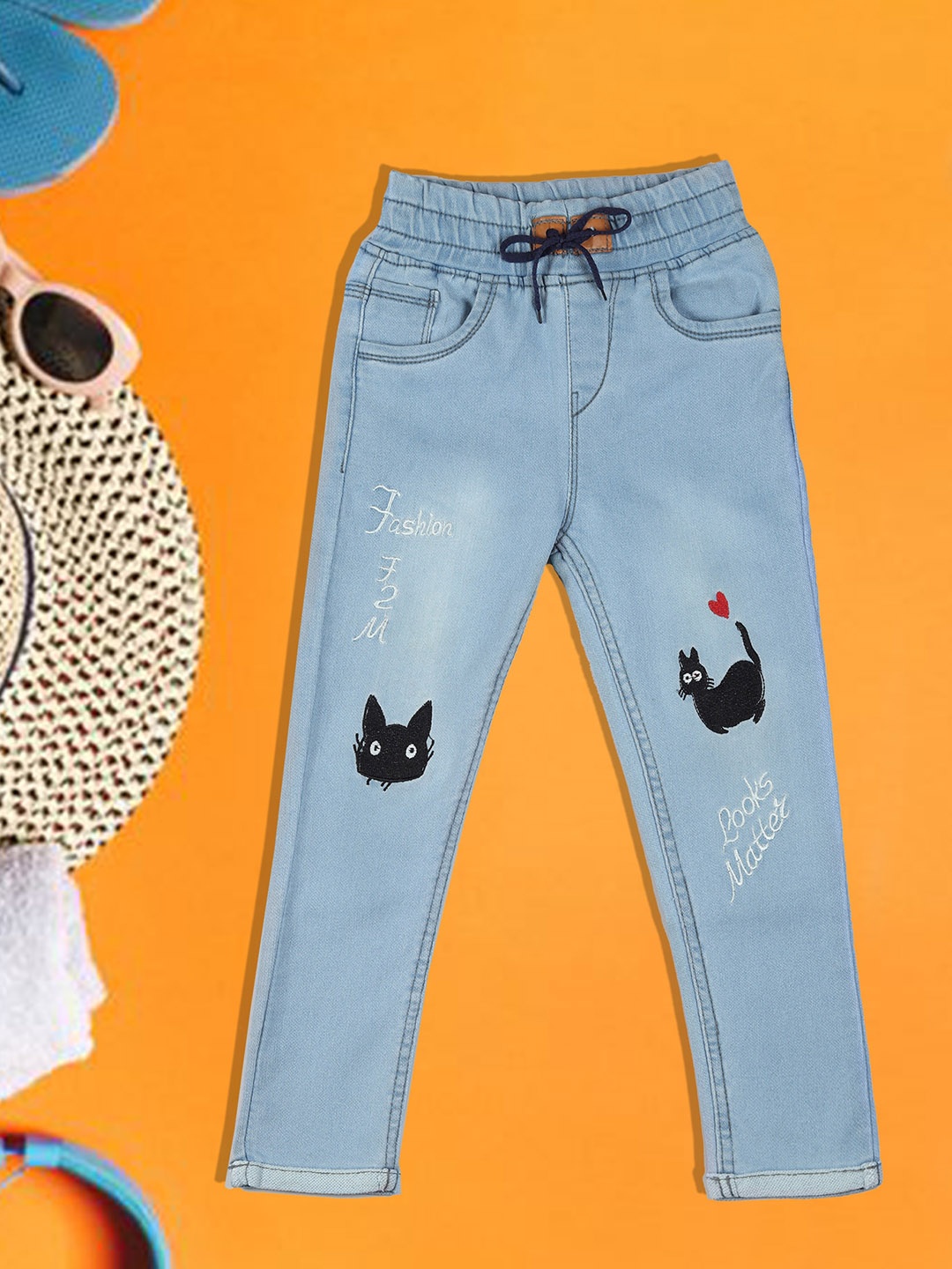 

A-Okay Boys Printed Slim Fit Mid-Rise Jeans, Turquoise blue