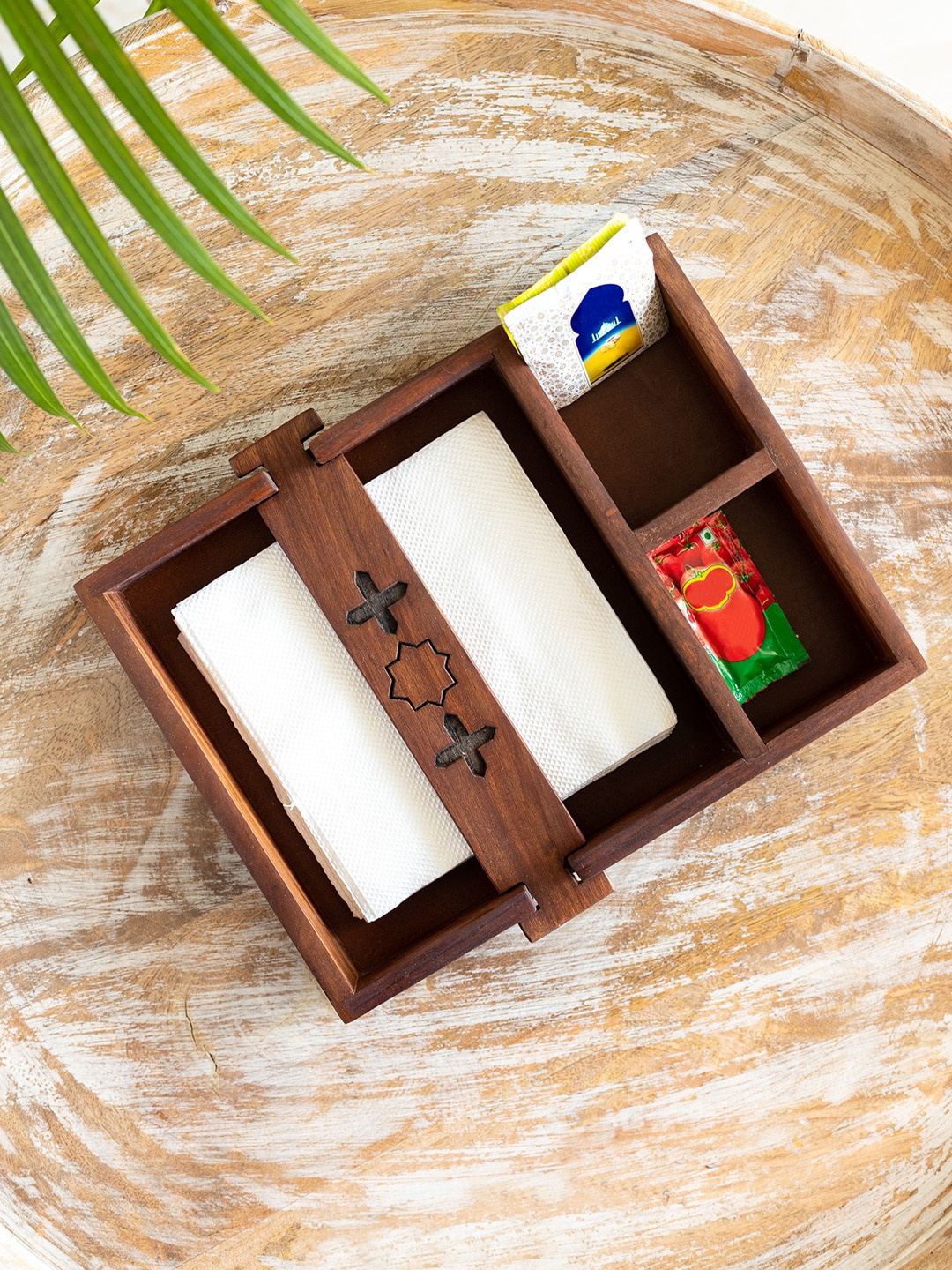 

ExclusiveLane Brown Textured Geometric Blocks Tissue Holder For dinning Table