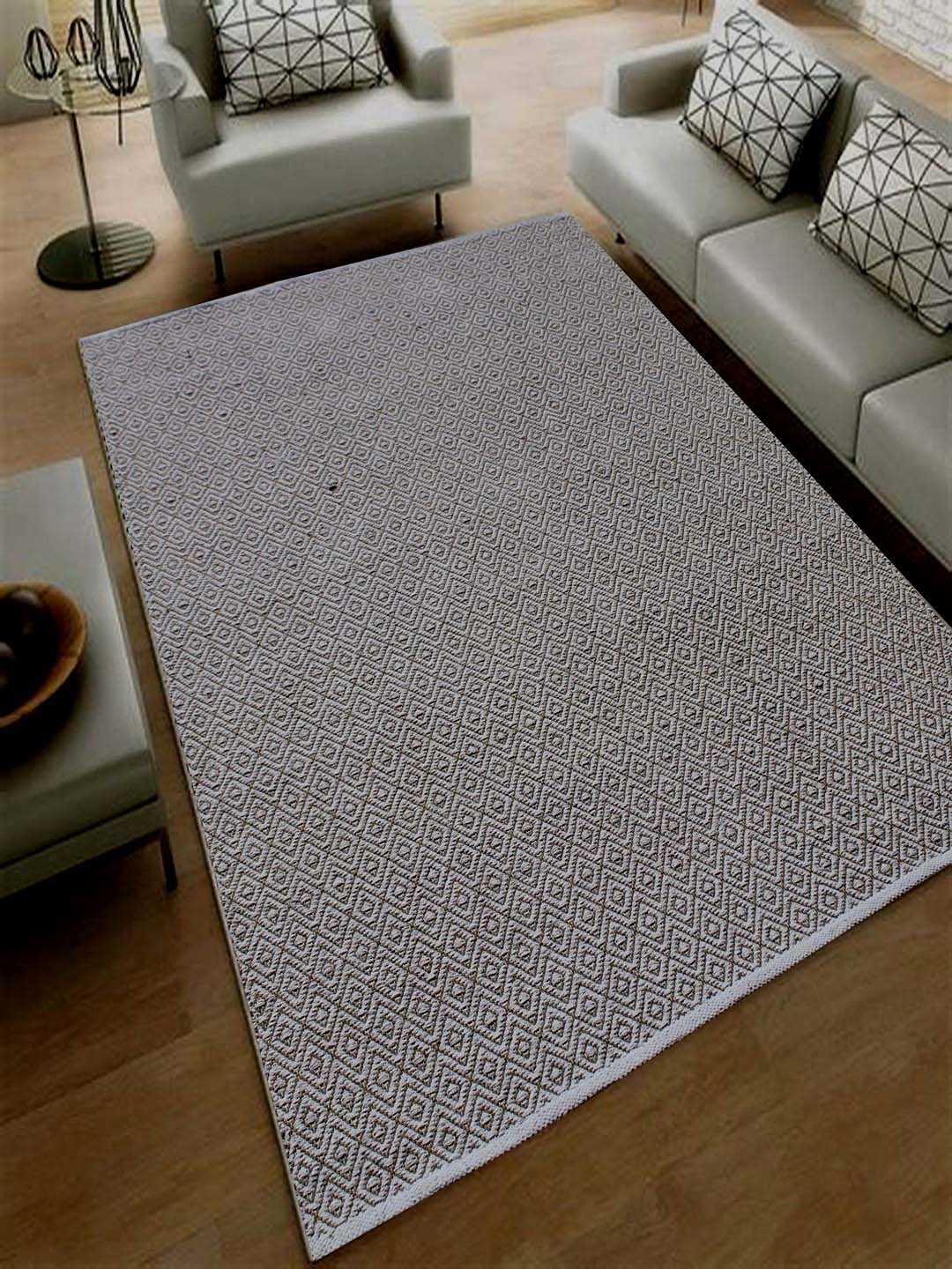 

MRIC Beige White Geometric Cotton Carpet