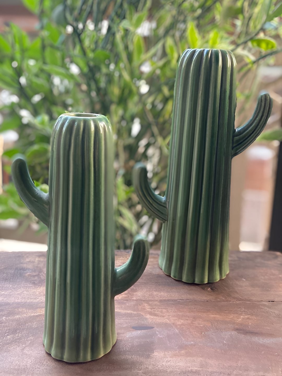 

Farkraft 2Pcs Green Cactus Shape Ceramic Vases