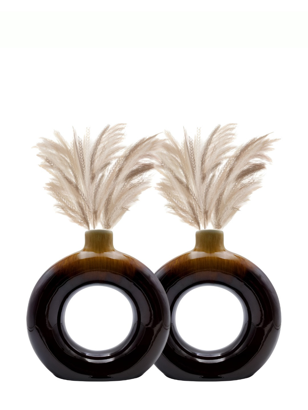 

Farkraft Set Of 2 Brown Donut Shape Ceramic Vase