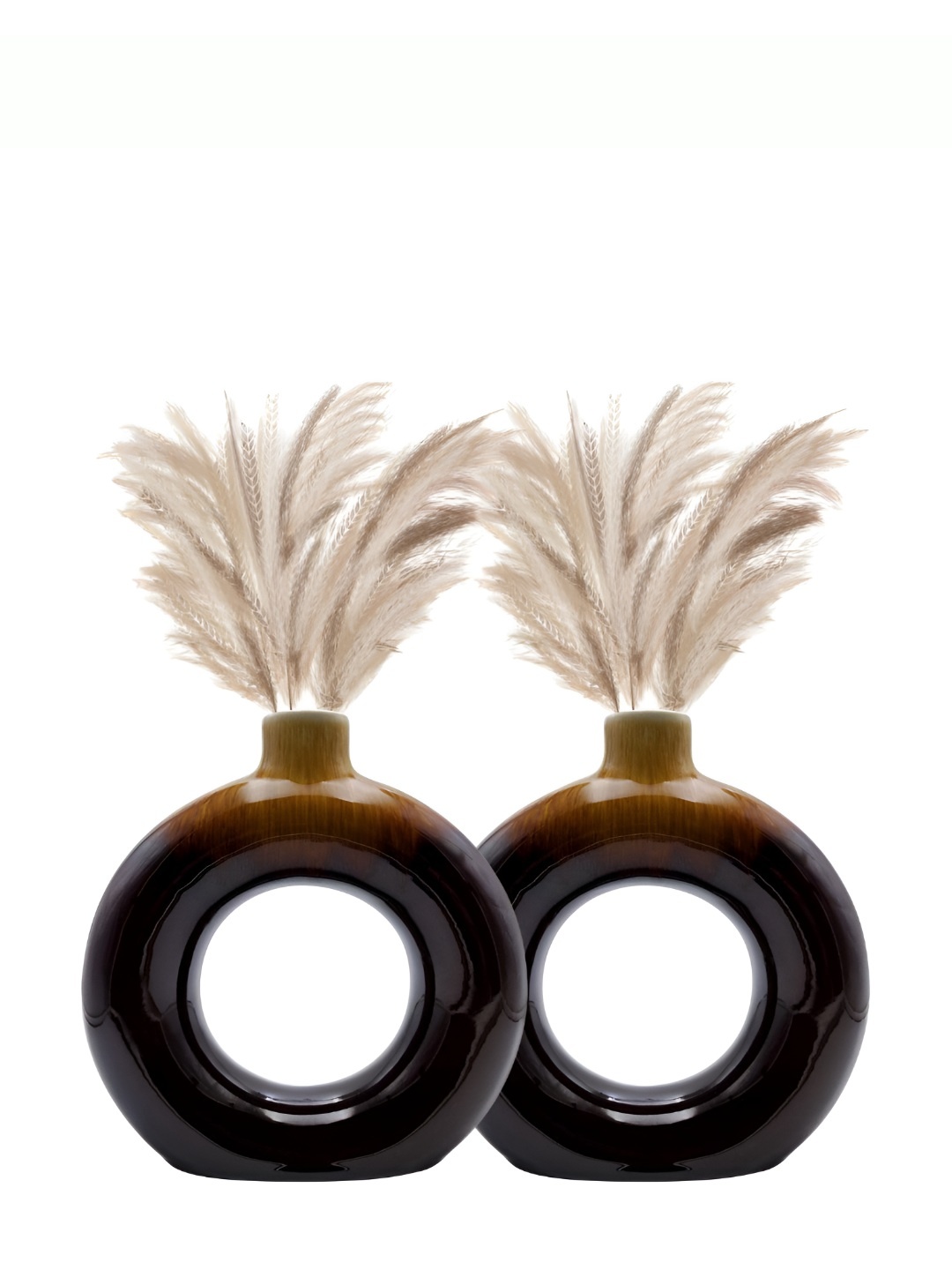 

Farkraft 2-Pcs Brown Donut Shape Ceramic Vases