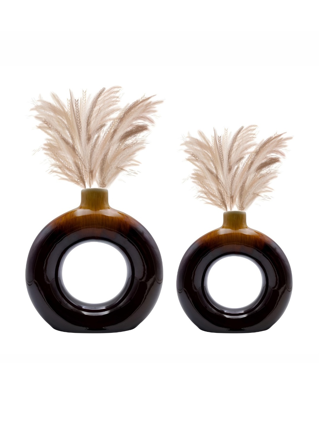 

Farkraft 2-Pcs Brown Donut Shape Ceramic Vases