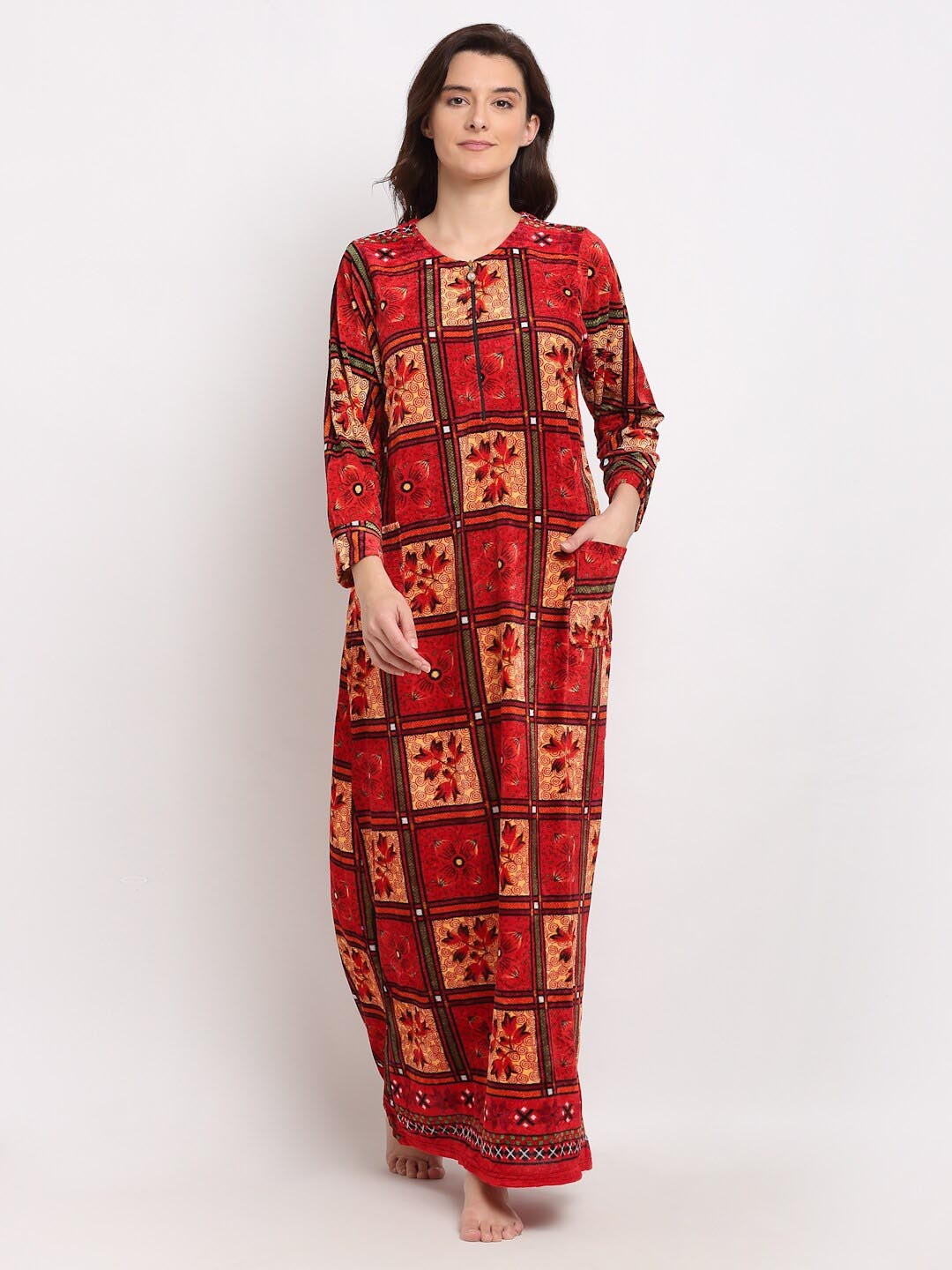 

NEUDIS Floral Printed Fleece Maxi Nightdress, Red