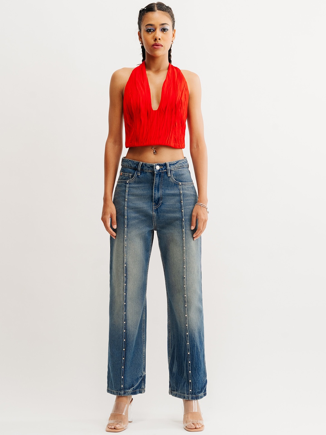

FREAKINS Women Straight Fit High-Rise Jeans, Blue