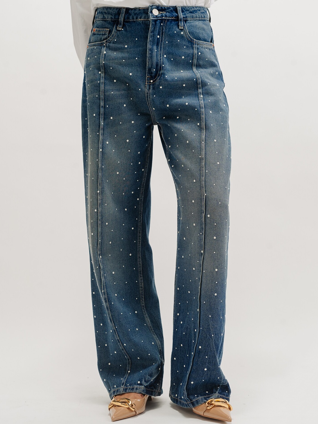 

FREAKINS Women Straight Fit High-Rise Printed Jeans, Blue