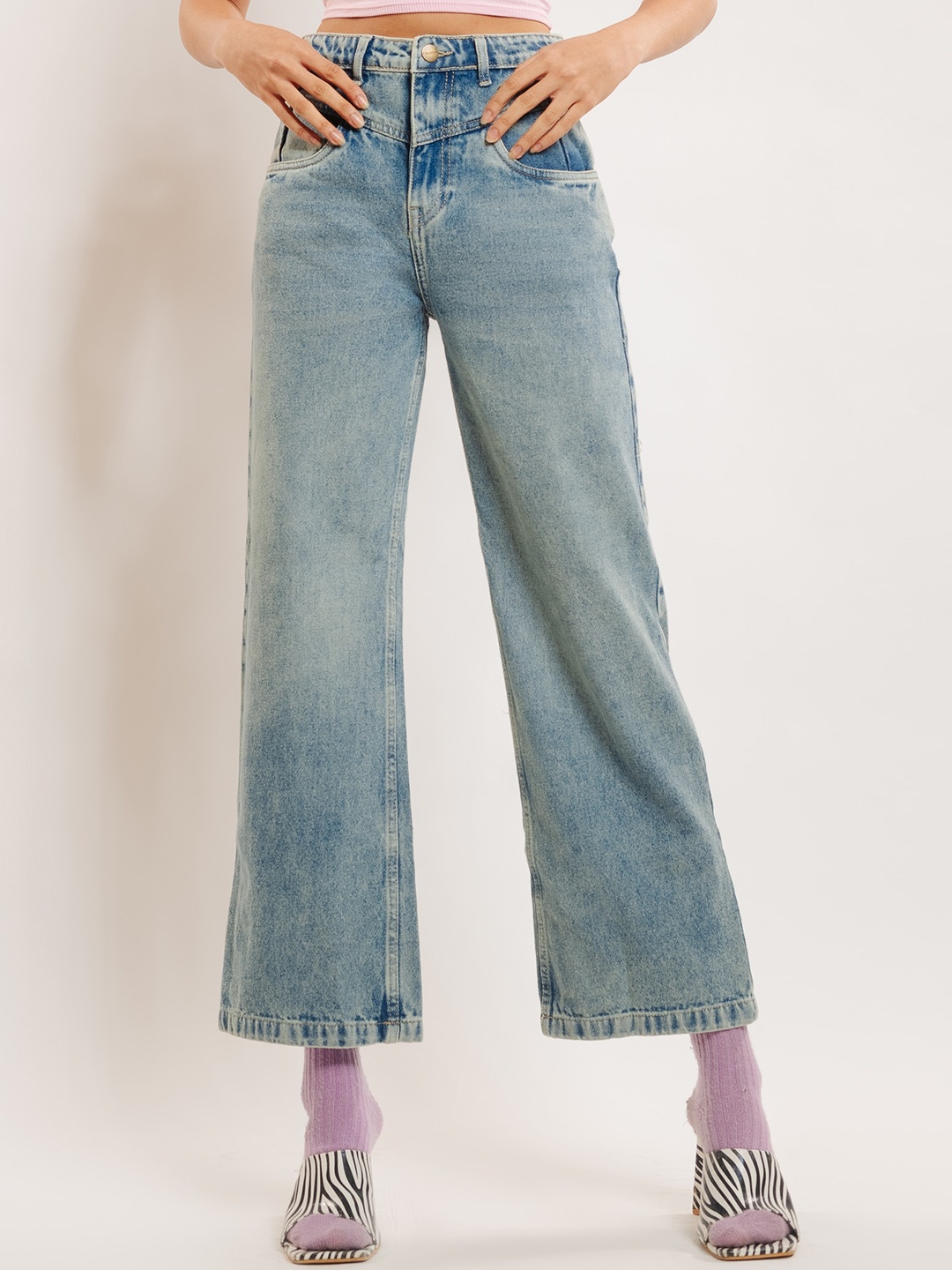 

FREAKINS Women Straight Fit High-Rise Jeans, Blue
