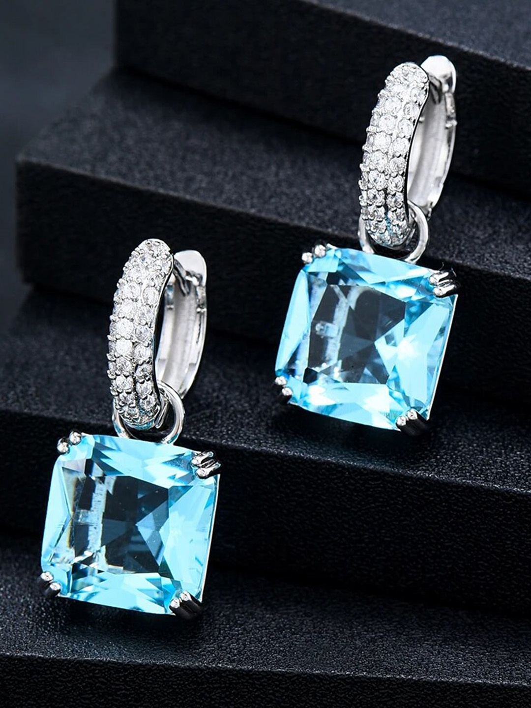 

VIEN Silver-Plated Cubic Zirconia Stainless Steel Square Hoop Earrings