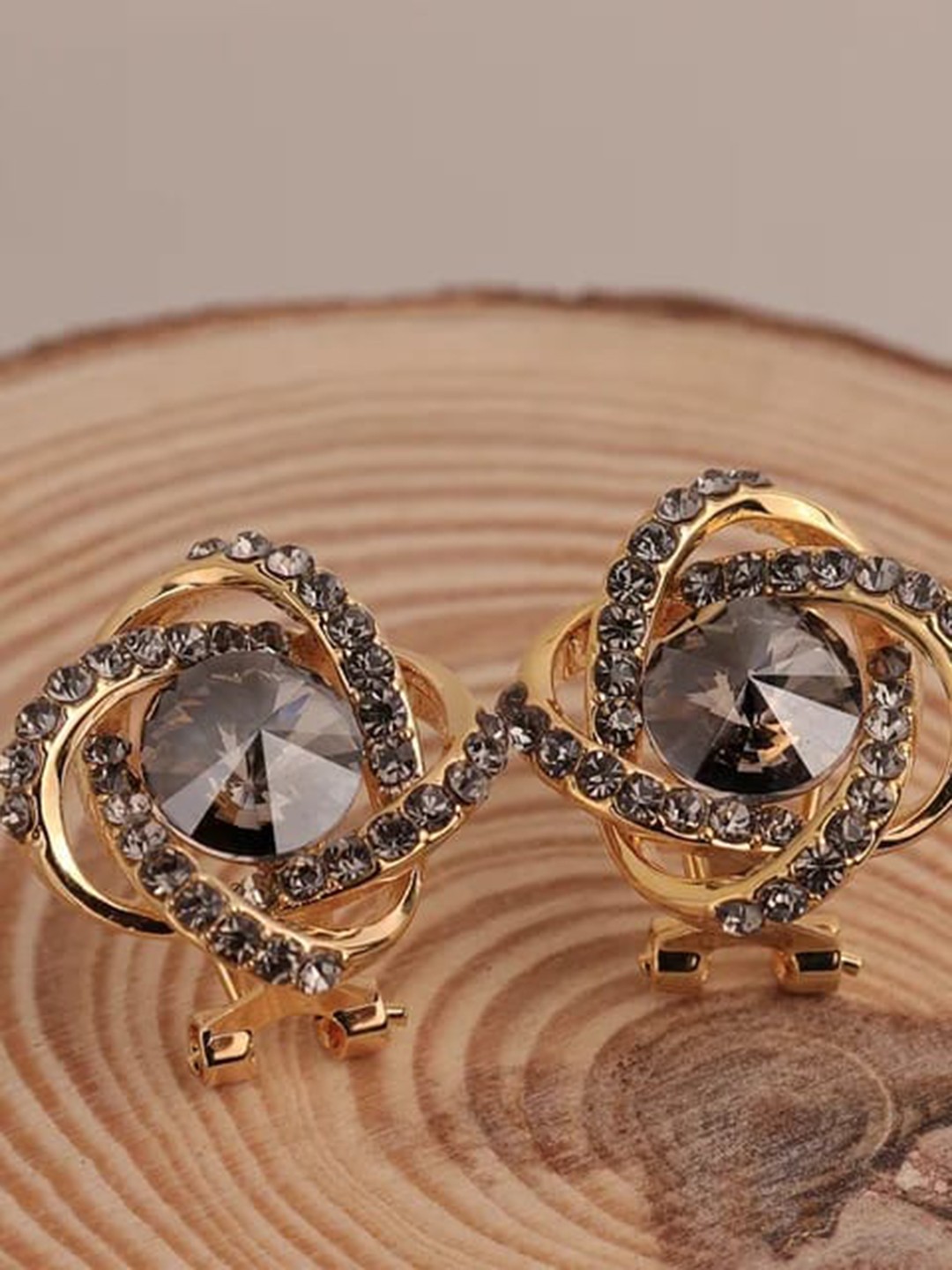 

VIEN Gold-Plated Cubic Zirconia Stainless Steel Floral Studs Earrings