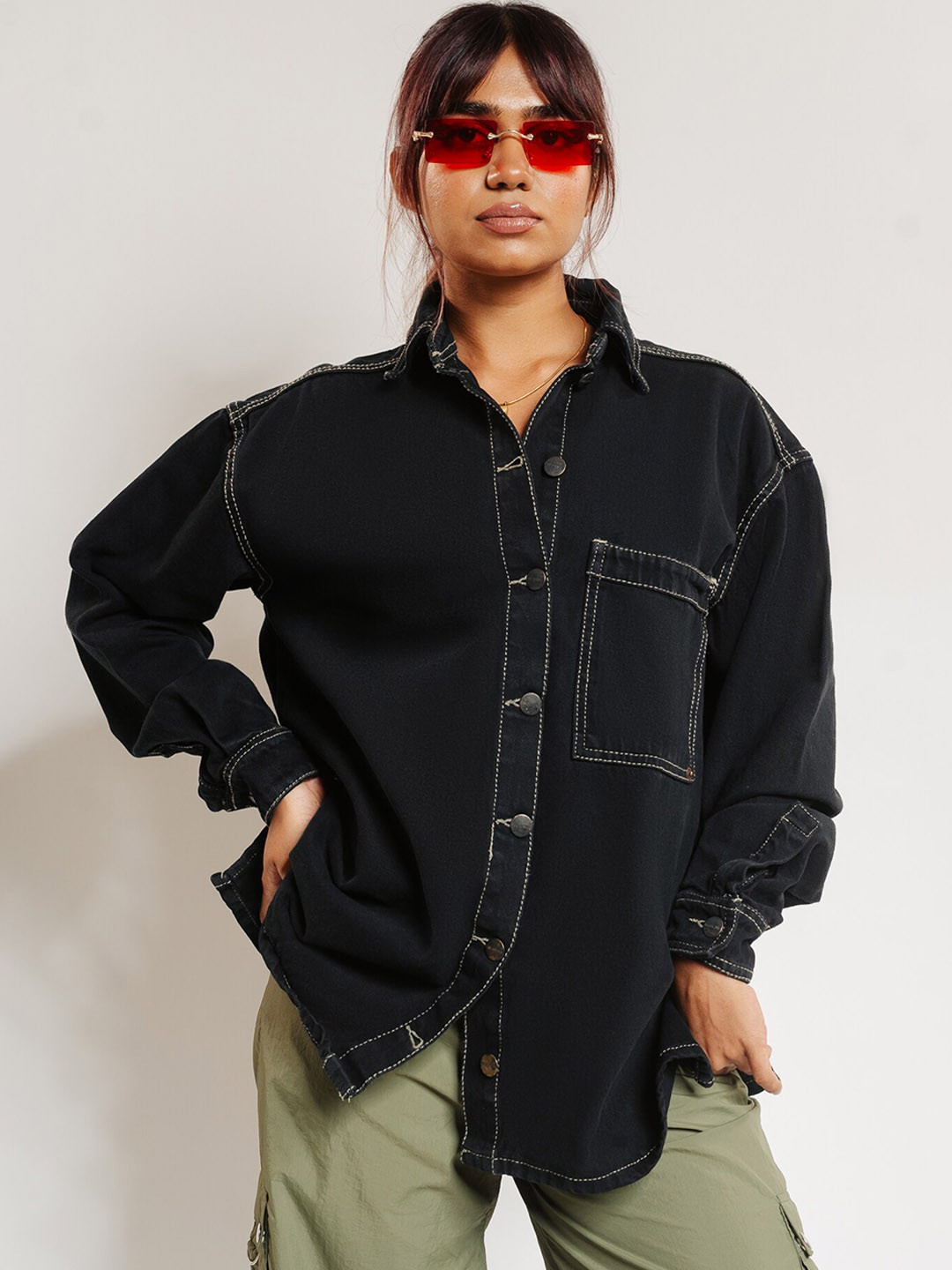 

FREAKINS Cotton Spread Collar Denim Jacket, Black