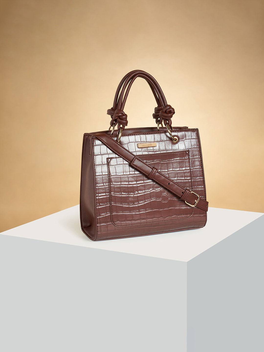 

Forever Glam by Pantaloons Animal Textured Handheld Bag, Brown