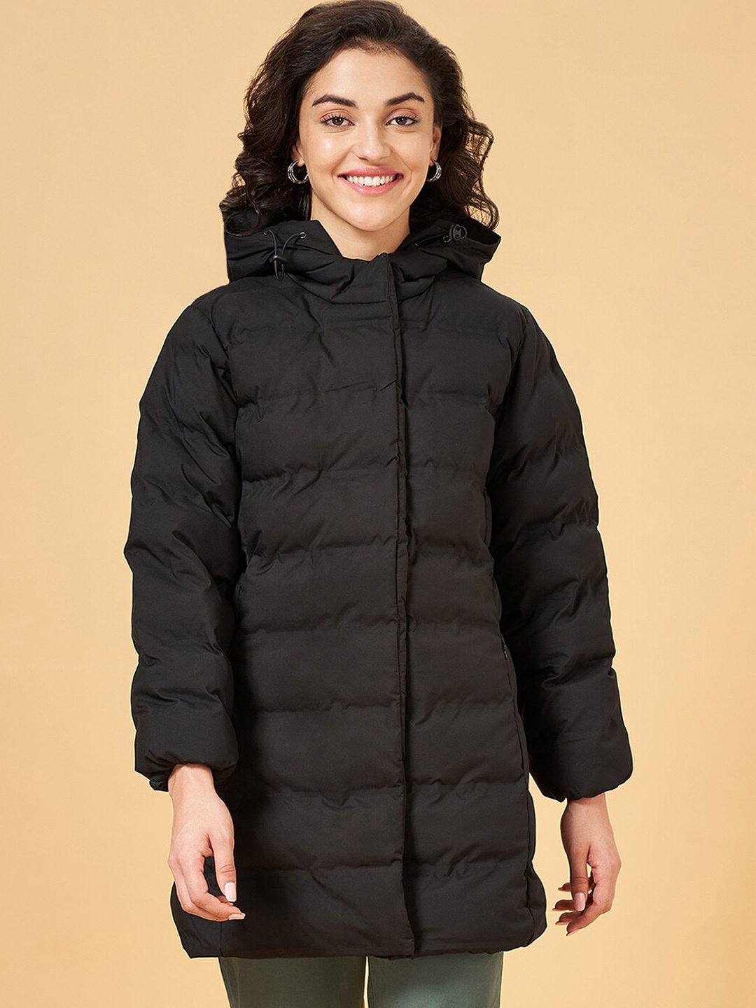 

Honey by Pantaloons Hooded Long Sleeves Longline Puffer Jacket, Black