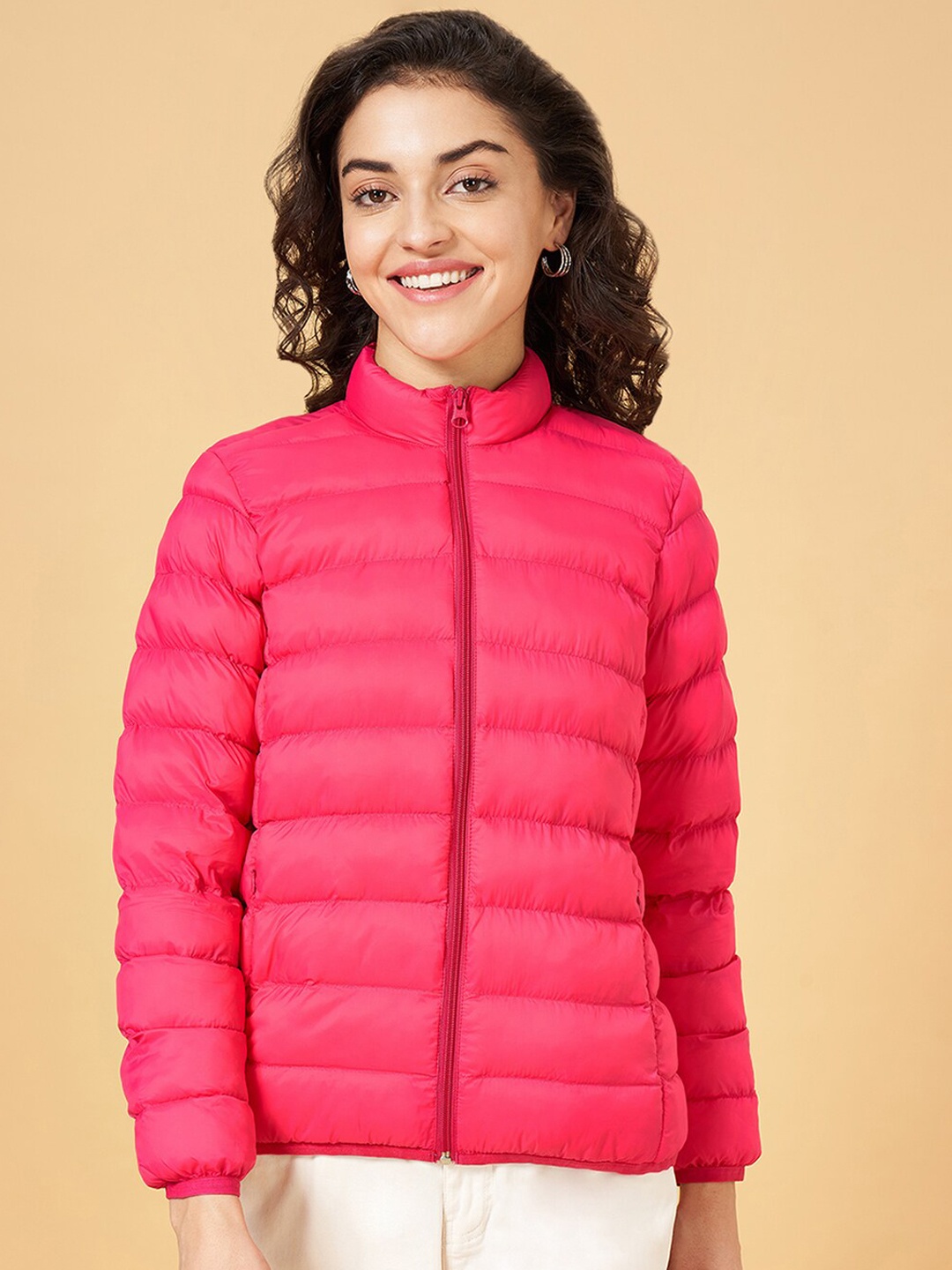 

Honey by Pantaloons Mock Collar Long Sleeves Nylon Puffer Jacket, Pink