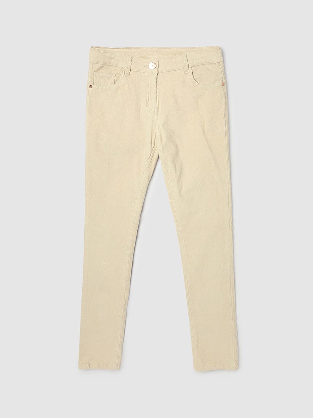 

max Girls Mid Rise Plain Corduroy Regular Trousers, Beige