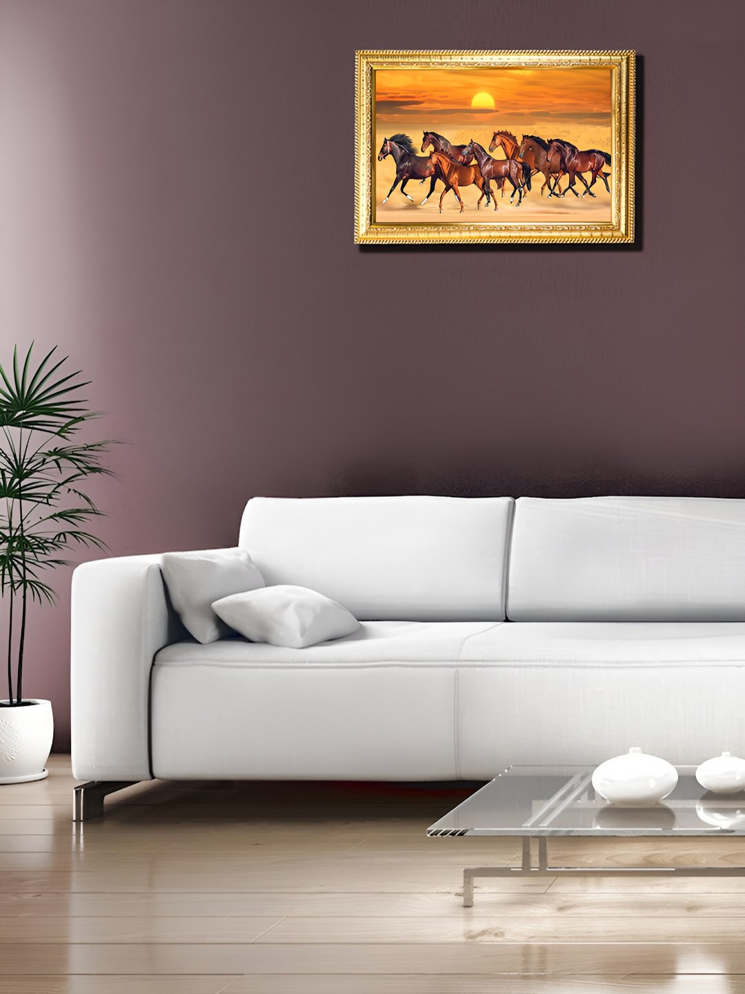 

Hawai Gold Toned Seven Running Horses Wooden Rectangle Wall Photo Frame