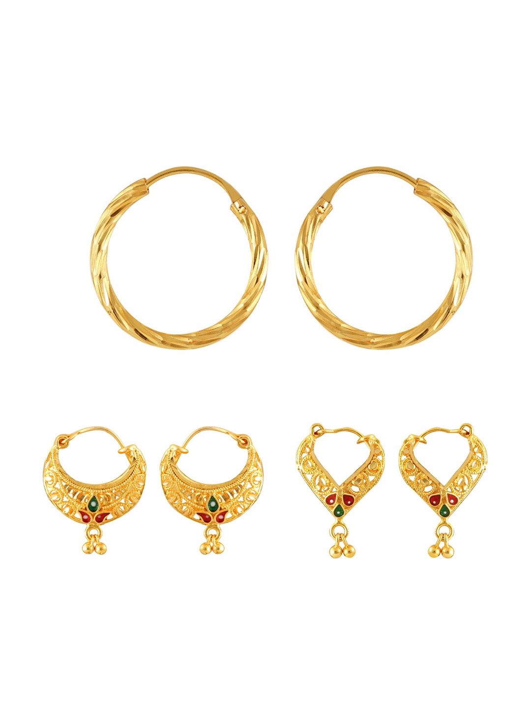 Vighnaharta Set Of 3 Gold-Plated Floral Drop Earrings