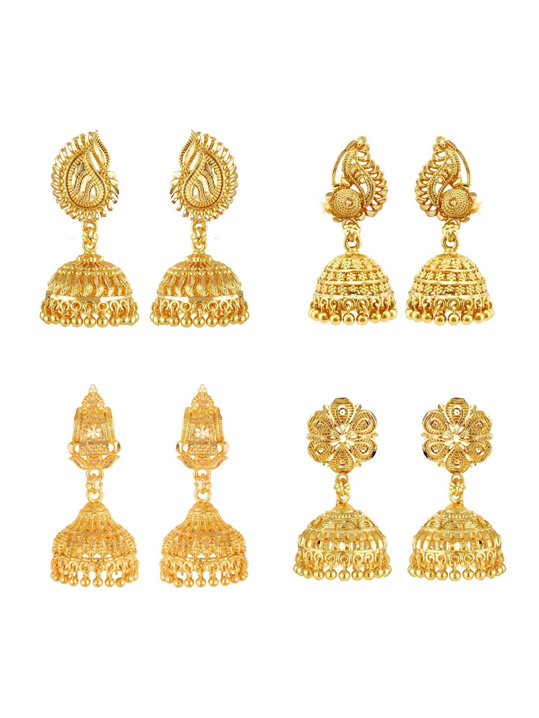 

Vighnaharta Set Of 4 Gold-Plated Floral Jhumkas