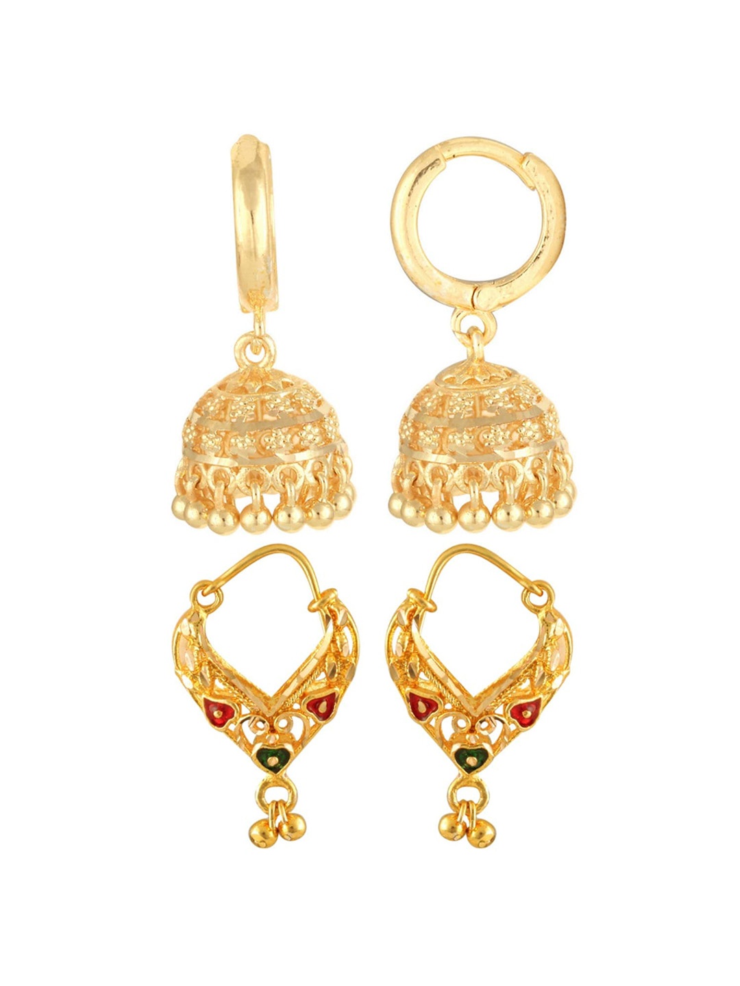 

Vighnaharta Set Of 2 Gold-Plated Floral Drop Earrings