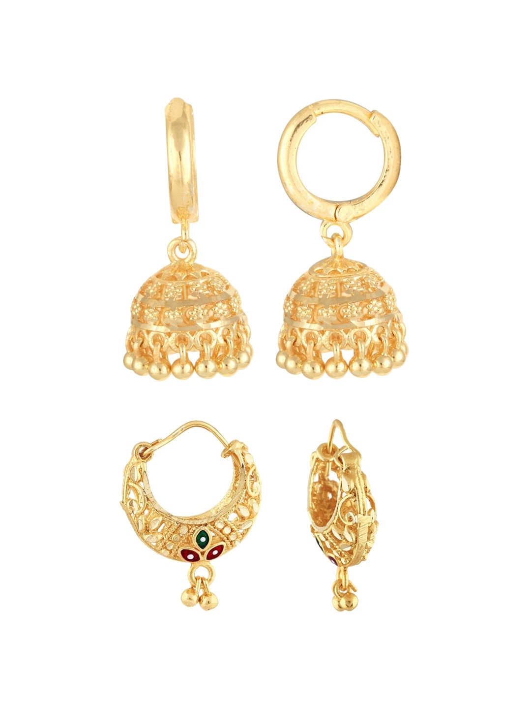 

Vighnaharta Set Of 2 Gold-Plated Floral Hoop Earrings