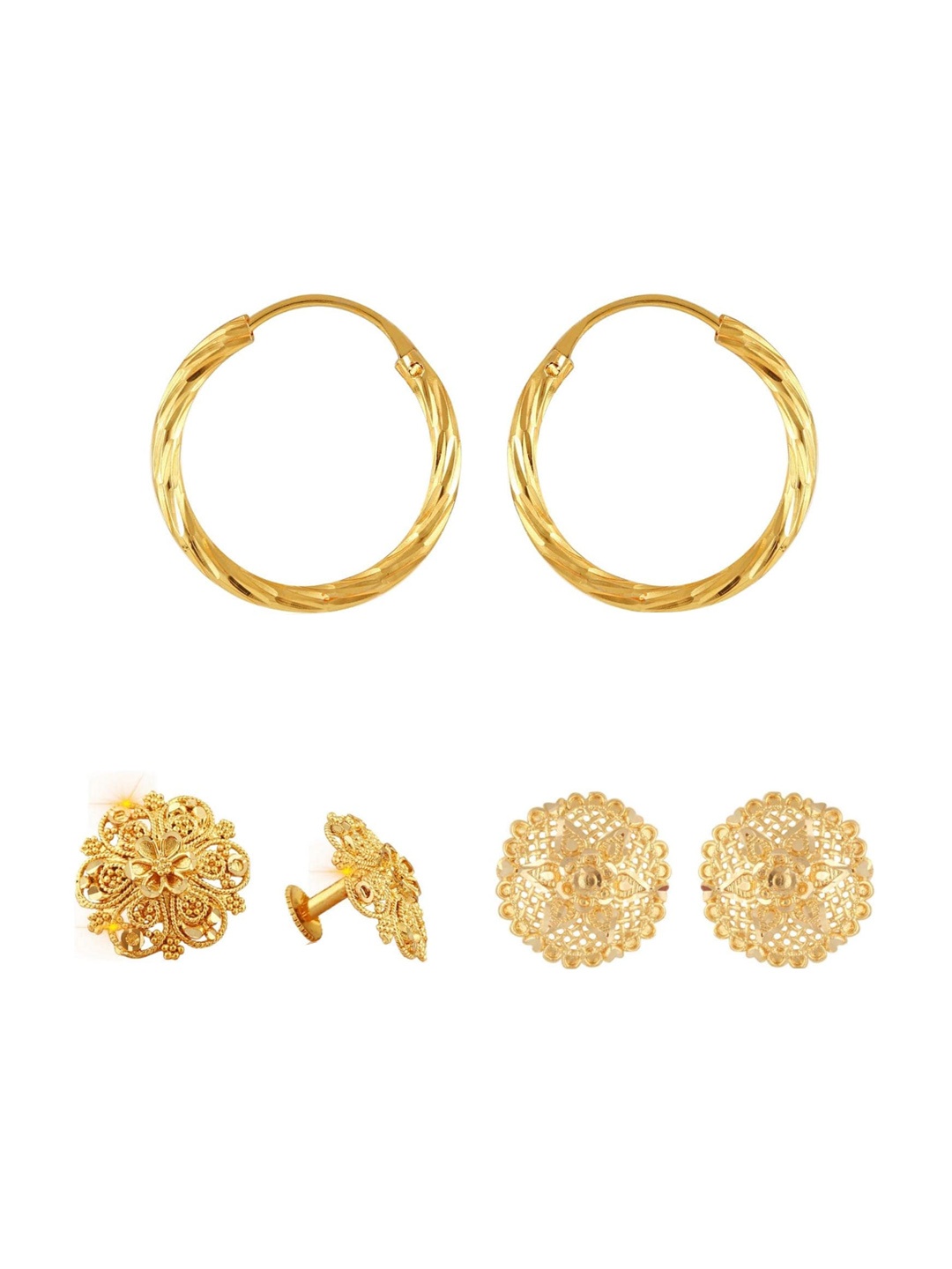 

Vighnaharta Set Of 3 Gold-Plated Floral Stud Earrings
