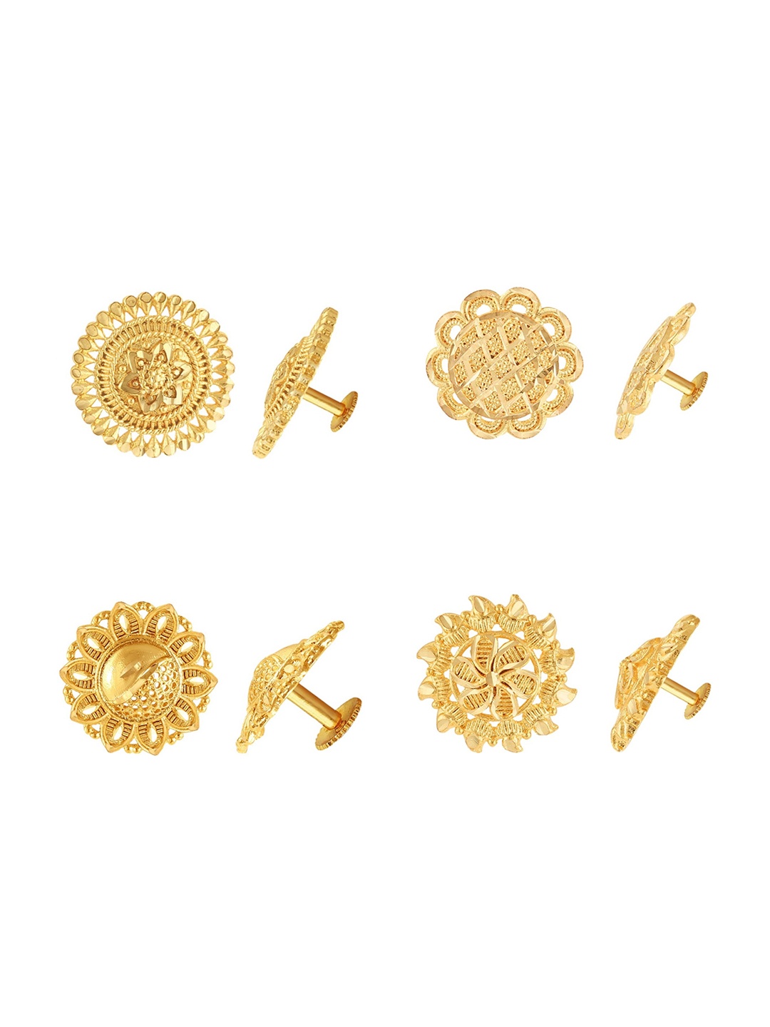 

Vighnaharta Set Of 4 Gold-Plated Floral Studs Earrings