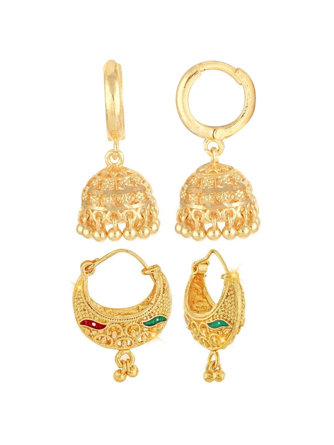 

Vighnaharta Set Of 2 Gold Plated Floral Jhumkas
