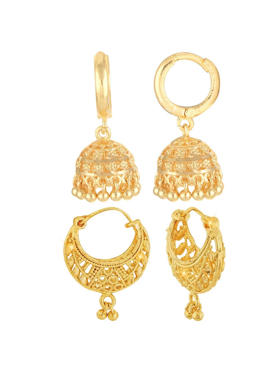

Vighnaharta Set Of 2 Gold-Plated Dome-Shaped Jhumkas