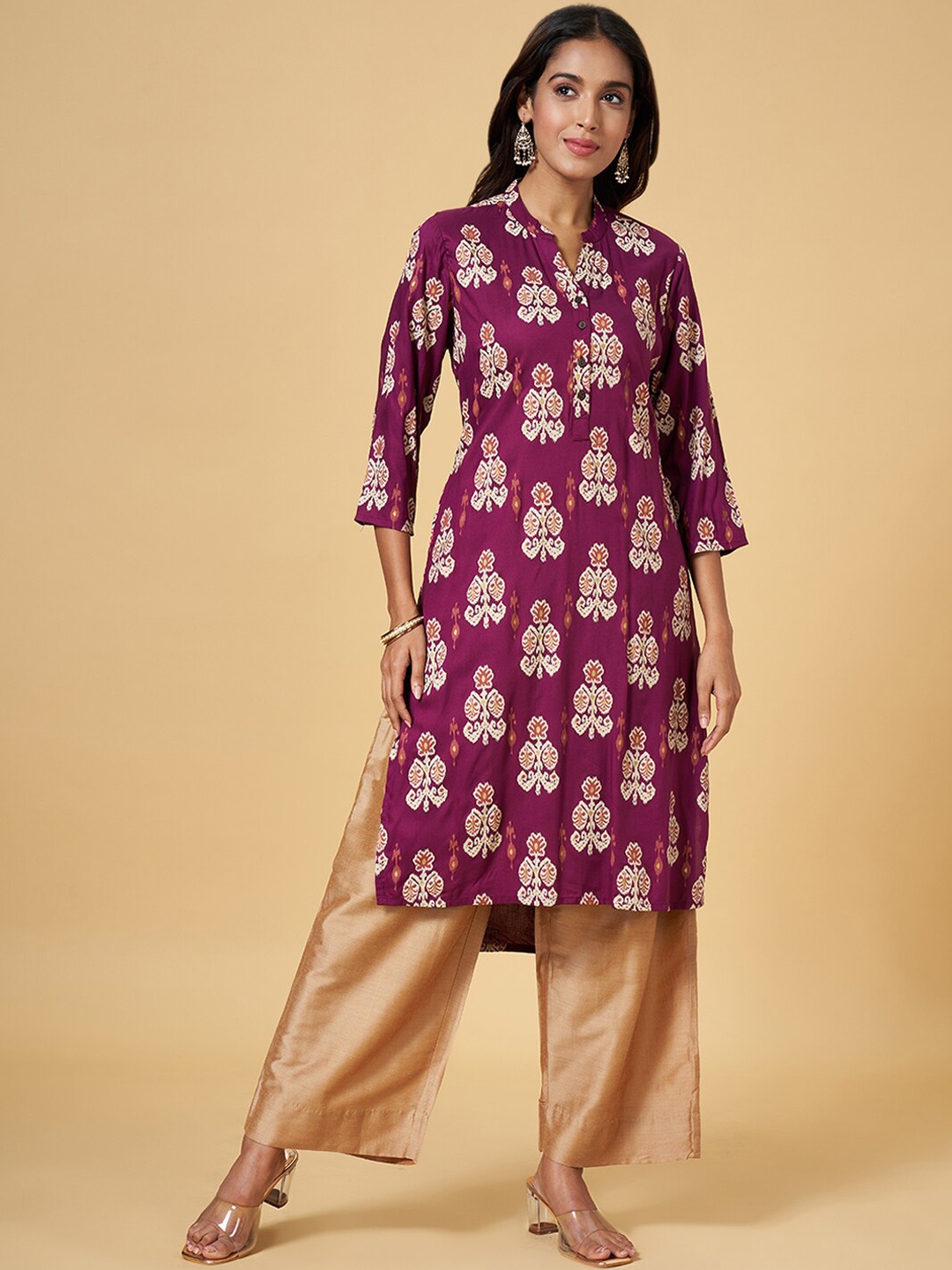 

RANGMANCH BY PANTALOONS Ethnic Motifs Printed Kurta, Maroon