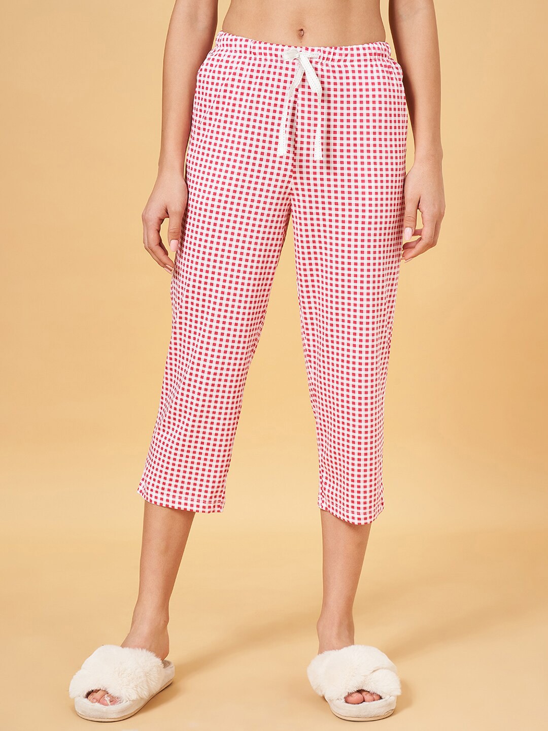 

Dreamz by Pantaloons Women Checked Mid Rise Cotton Lounge Pant, Pink