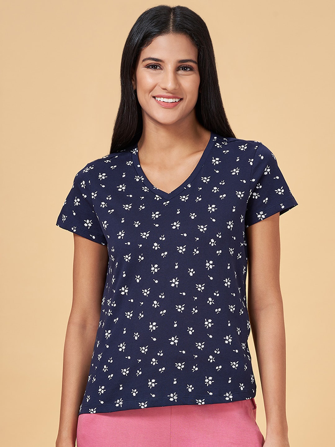 

Dreamz by Pantaloons Printed Cotton Lounge T-shirt, Navy blue