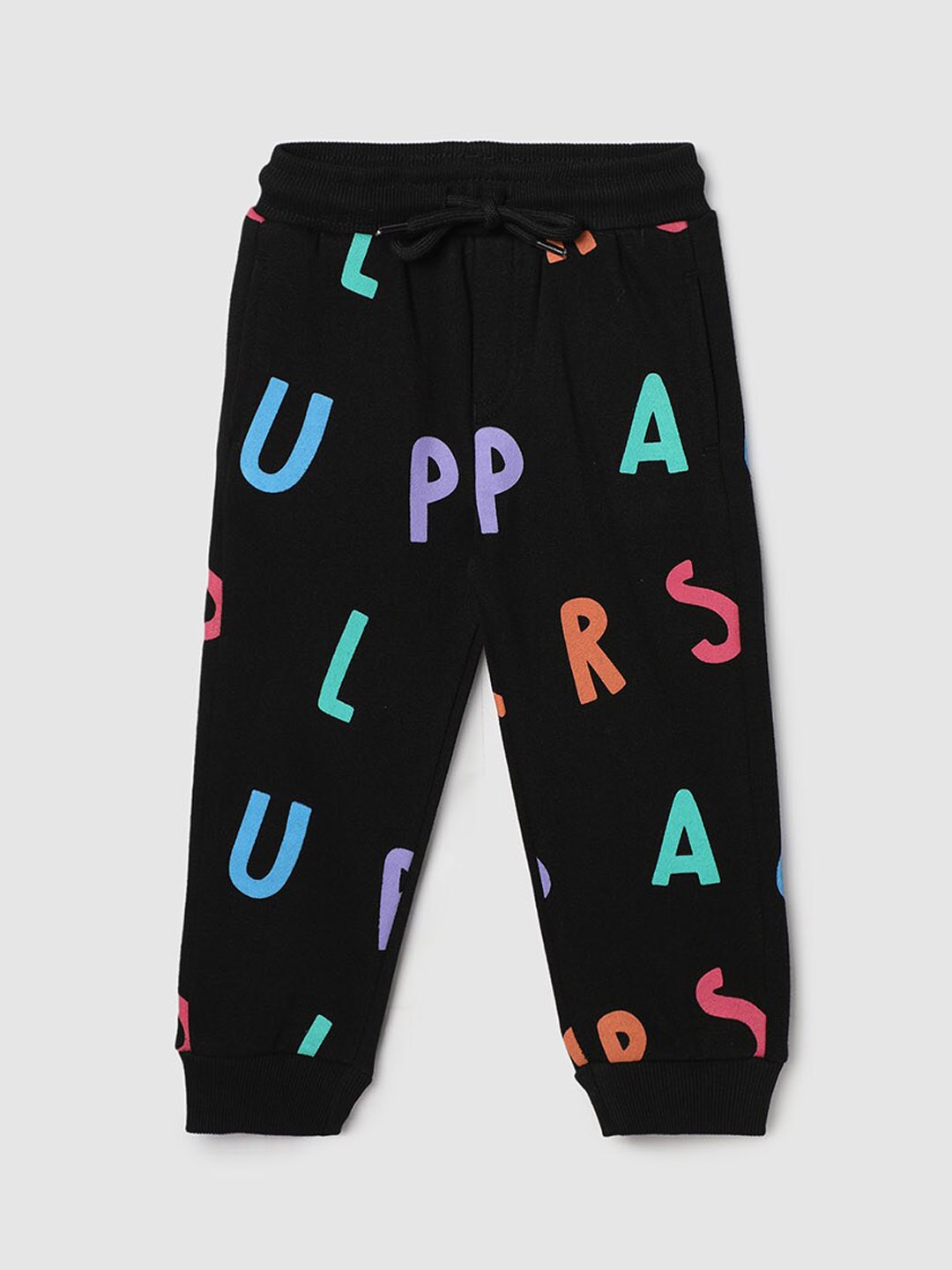

max Infant Boys Typography Printed Mid Rise Joggers, Black
