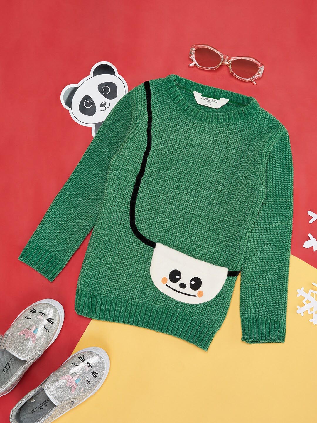 

Pantaloons Junior Girls Long Sleeves Ribbed Pullover, Green