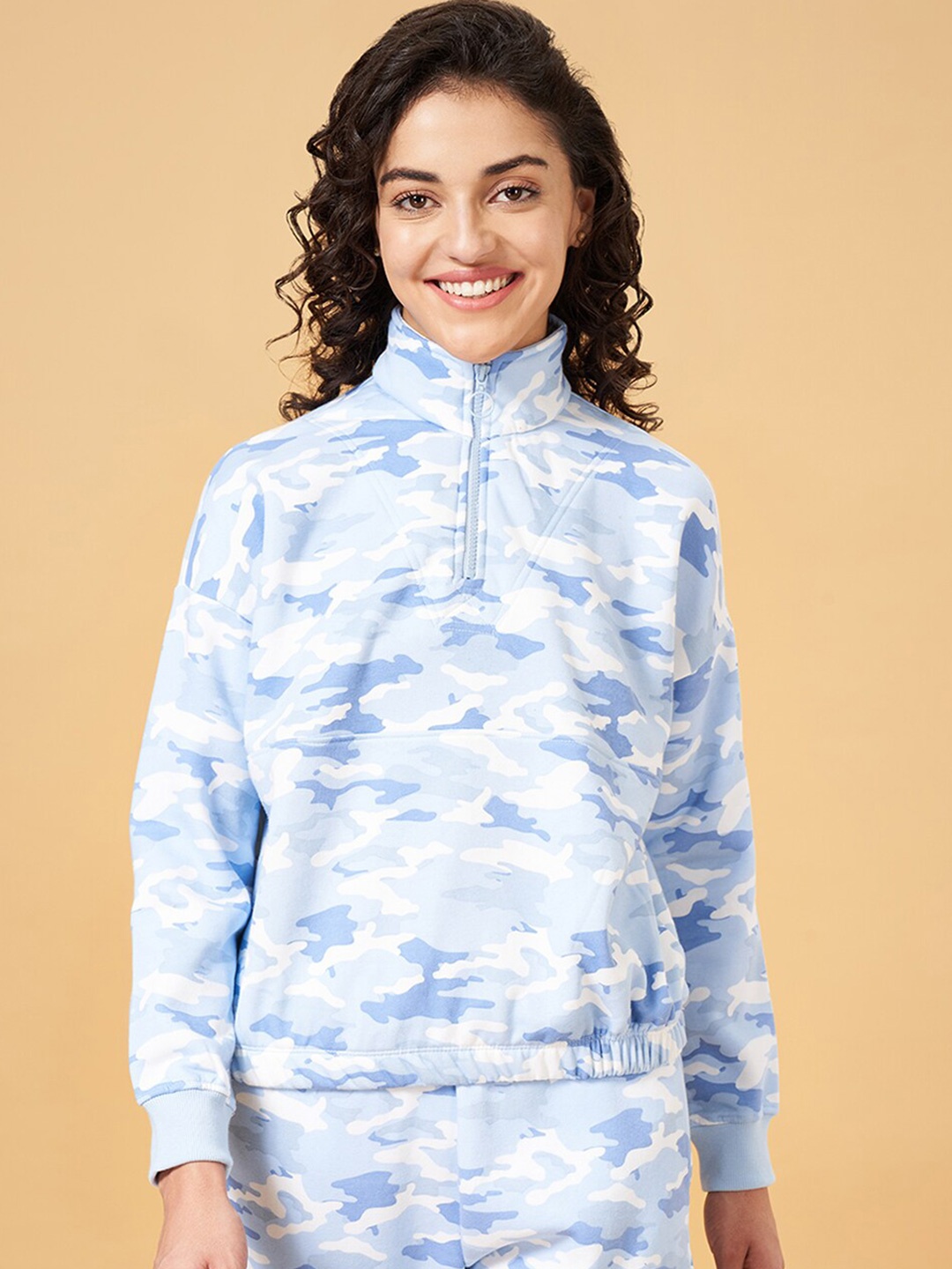 

Ajile by Pantaloons Abstract Printed Mock Collar Cotton Pullover, Blue