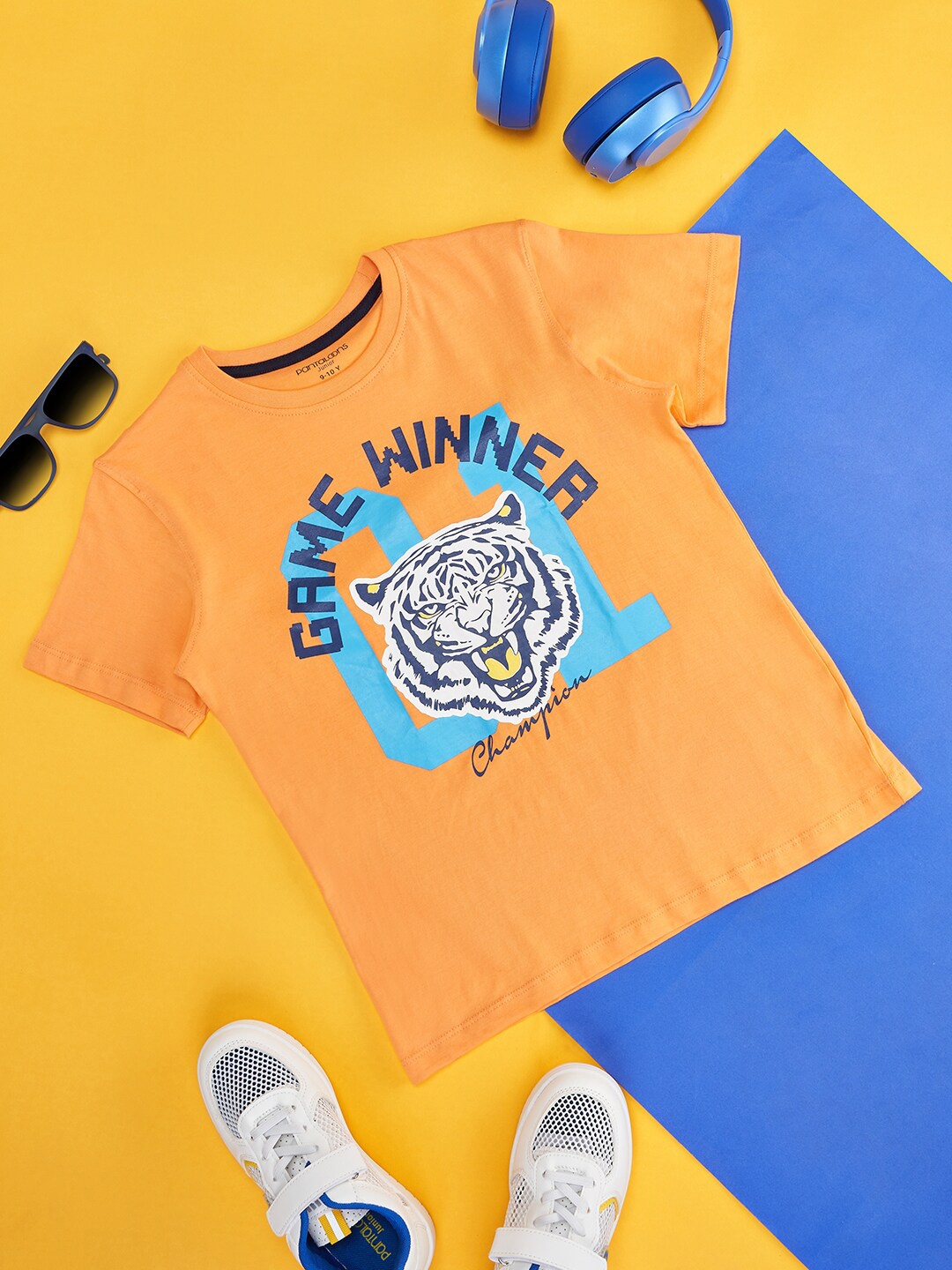 

Pantaloons Junior Boys Typography Printed Cotton T-shirt, Orange
