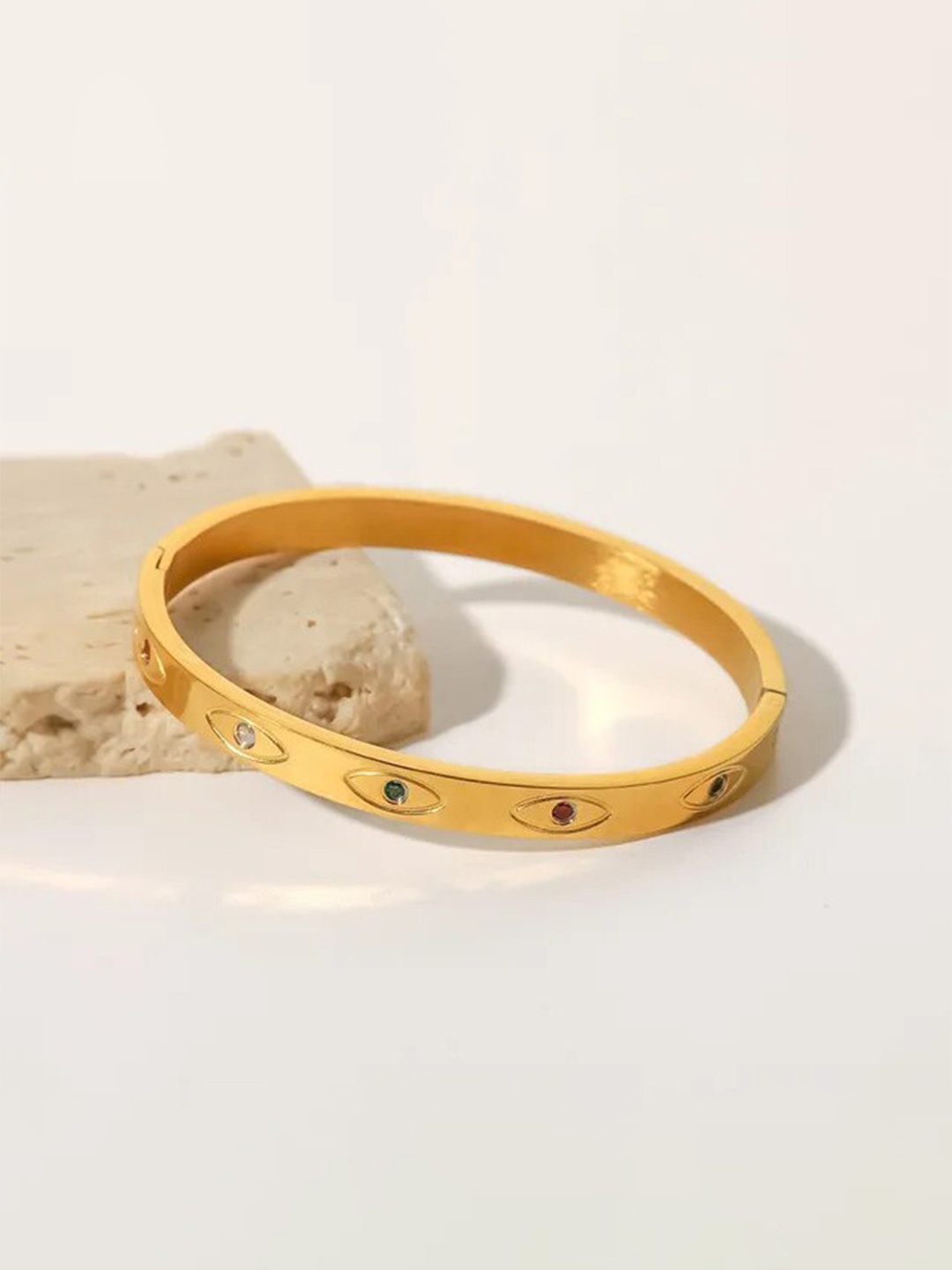 

KRYSTALZ Stainless Steel Gold Plated Stone Studded Kada Bracelet