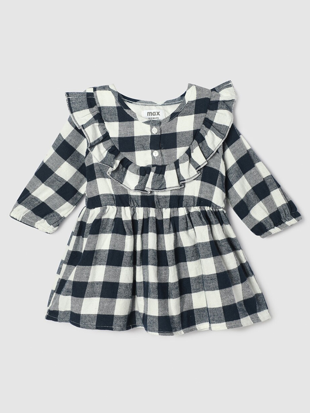 

max Infants Girls Checked Pure Cotton A-Line Dress, Navy blue