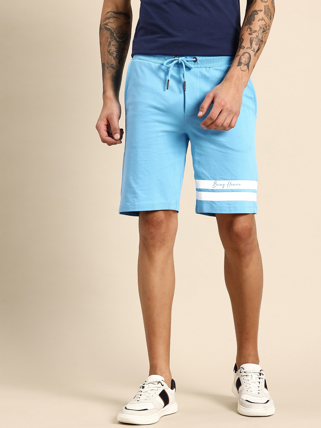 

Being Human Pure Cotton Striped Technology Shorts, Blue