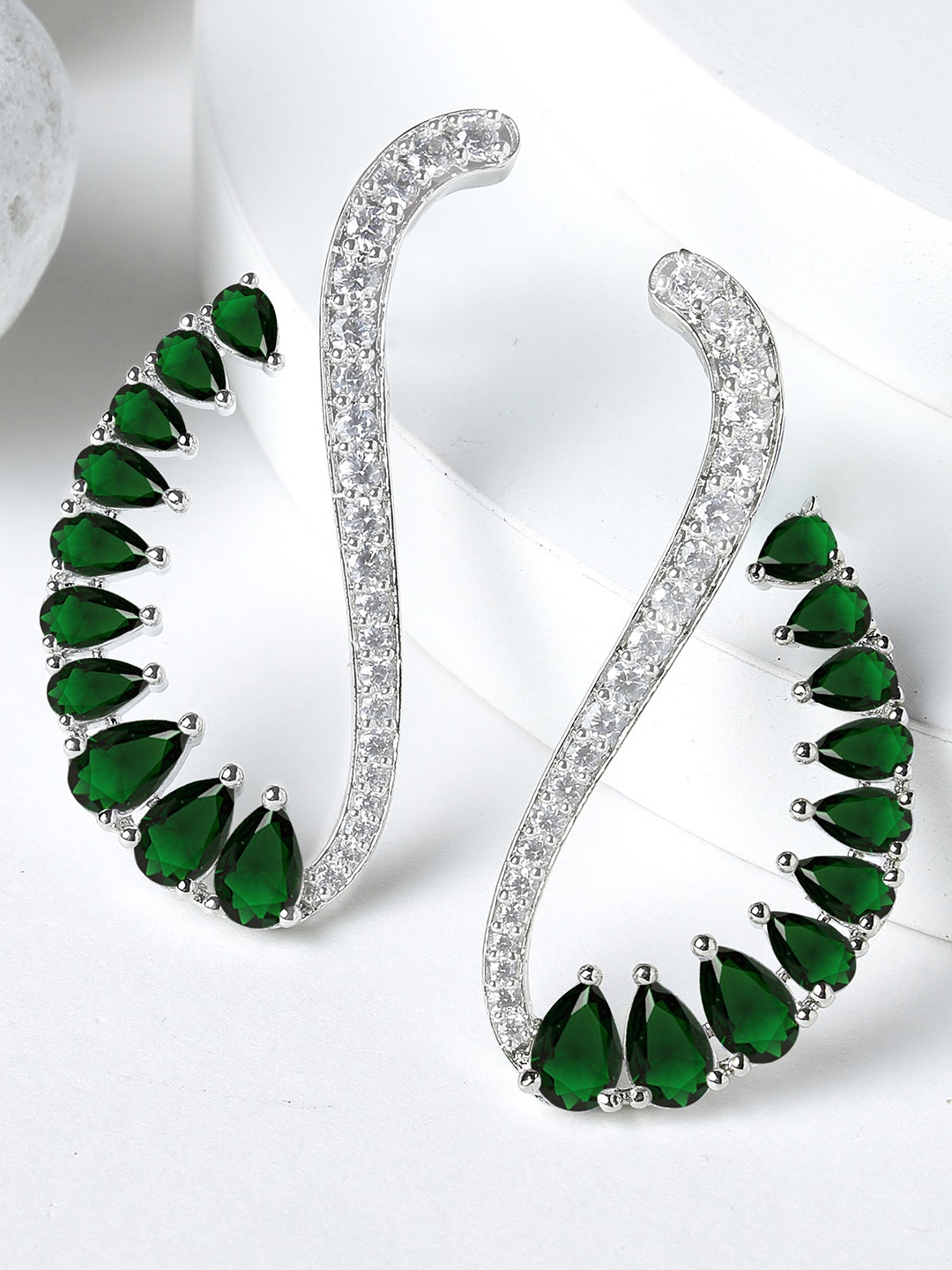 

KARATCART Silver Plated Drop Earrings, Green