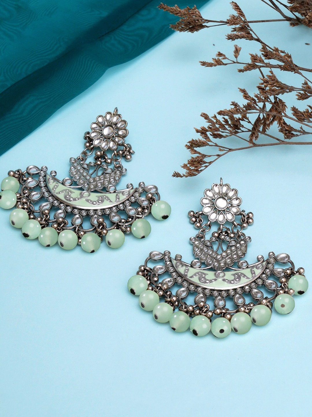 

KARATCART Silver-Plated Drop Earrings, Lime green