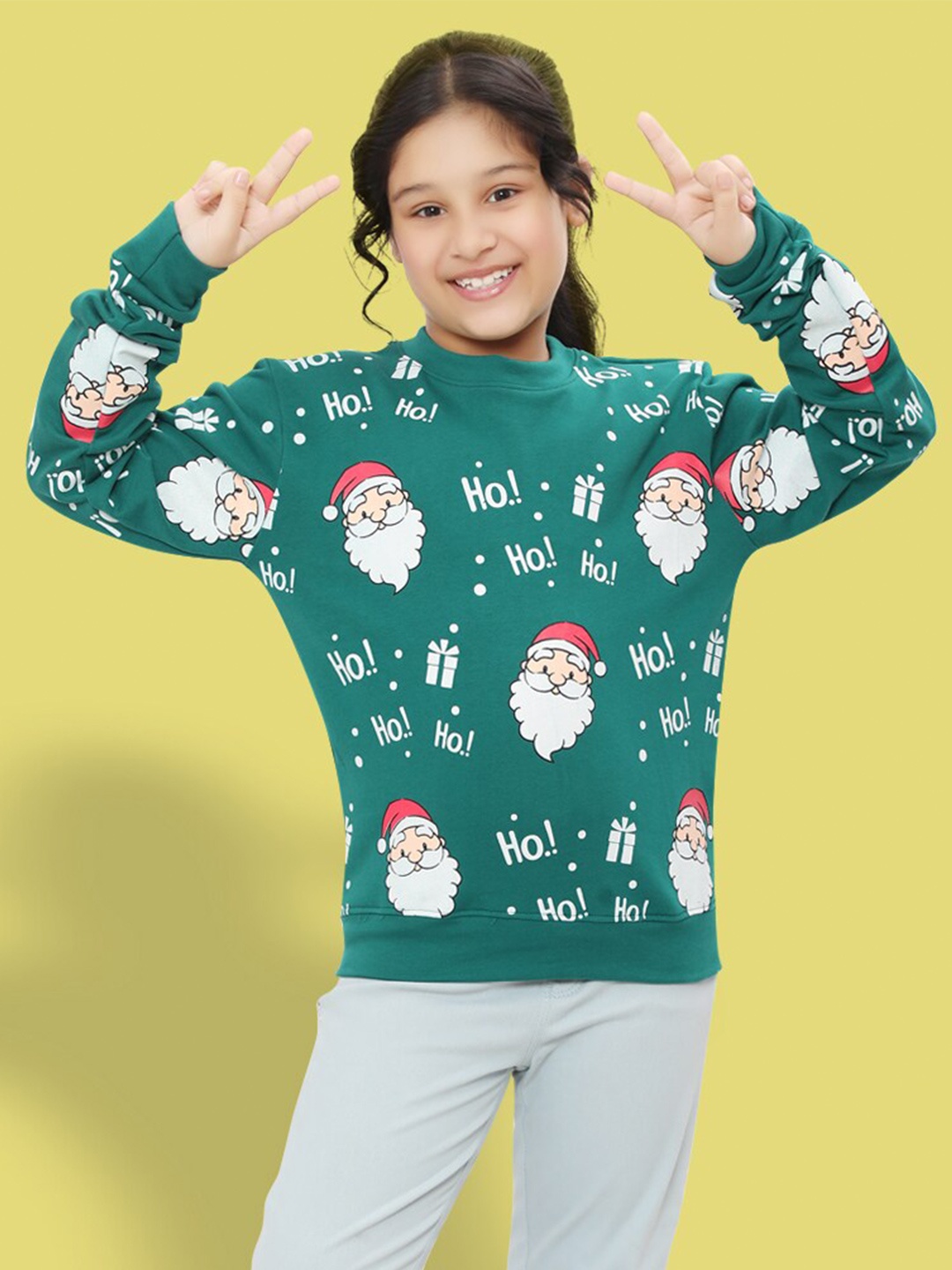 

Ninos Dreams Girls Typography Printed Cotton Sweatshirt, Green