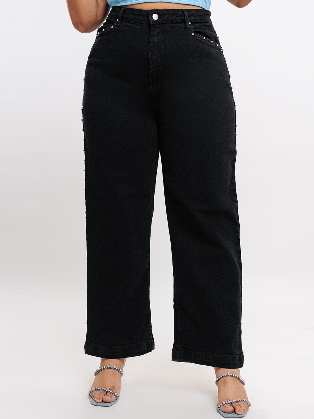 

FREAKINS Women Straight Fit High-Rise Stretchable Jeans, Black