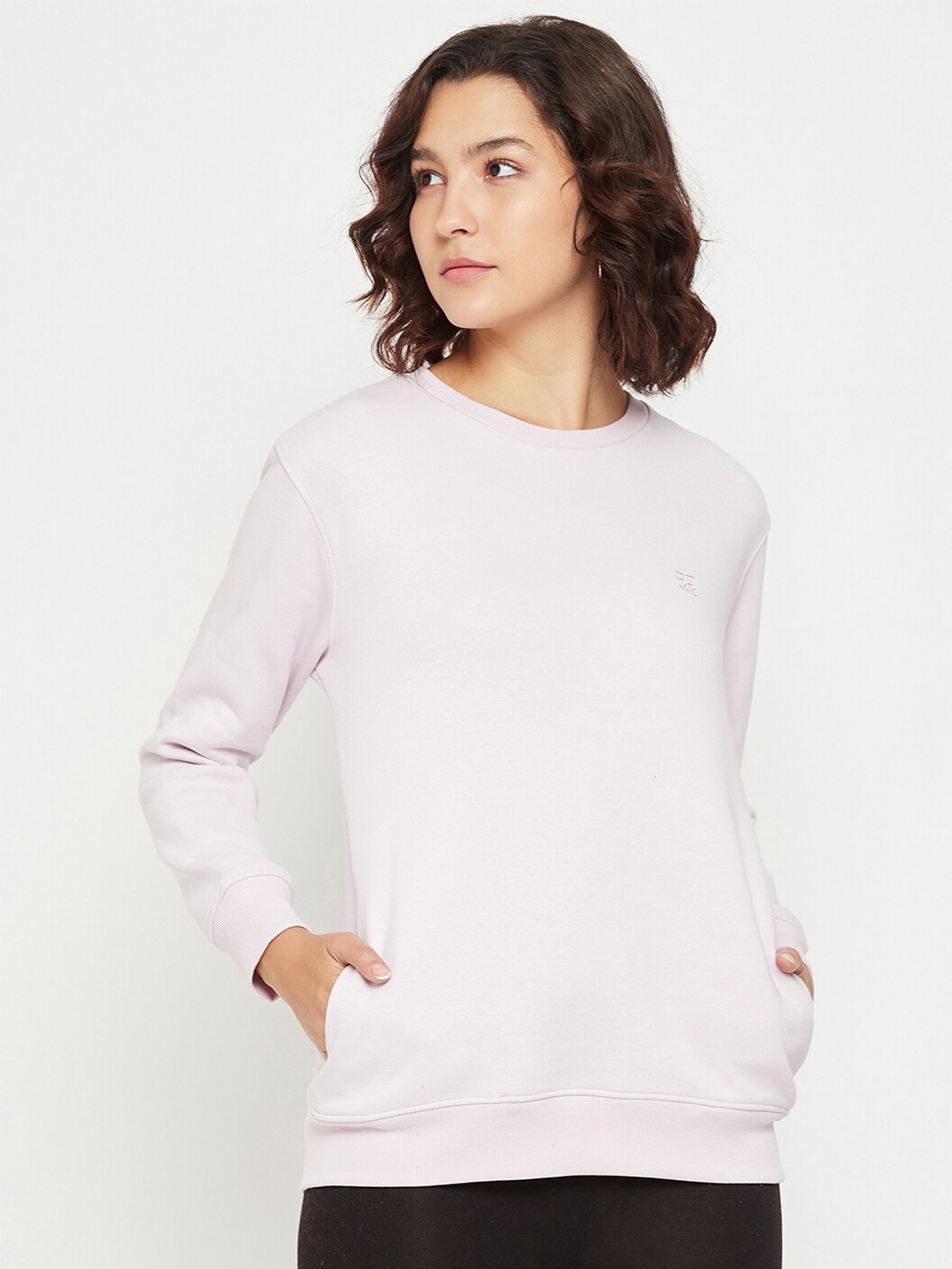 

EDRIO Round Neck Fleece Pullover Sweatshirt, Pink