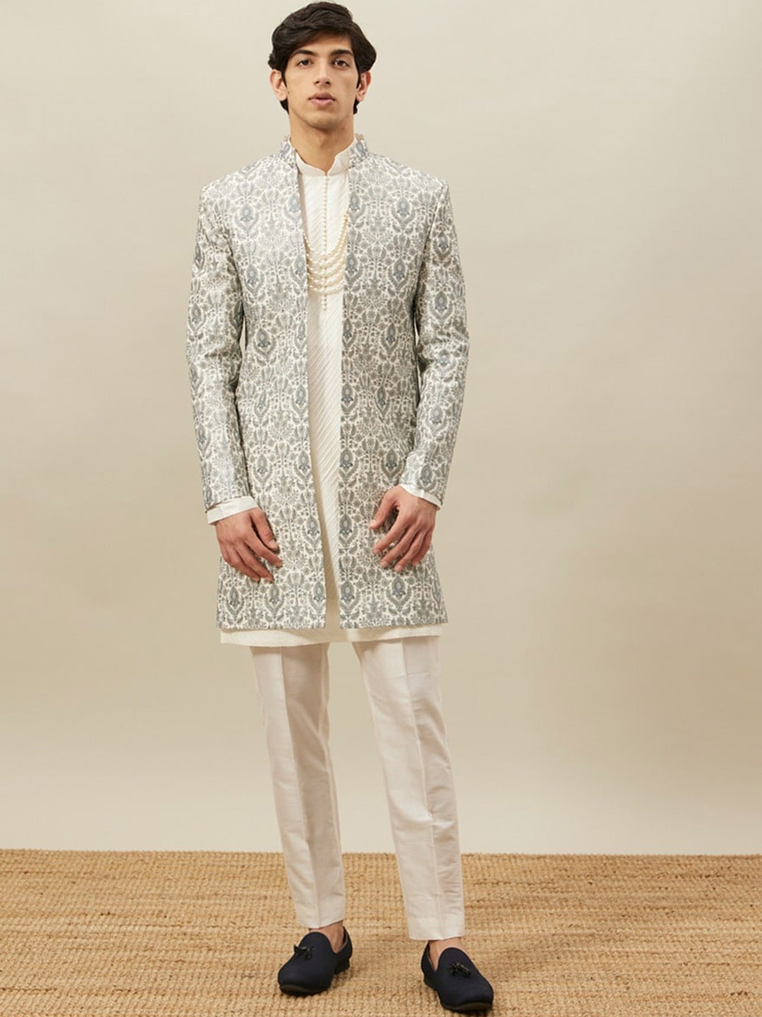 

Twamev Self Design Sherwani Set, Grey