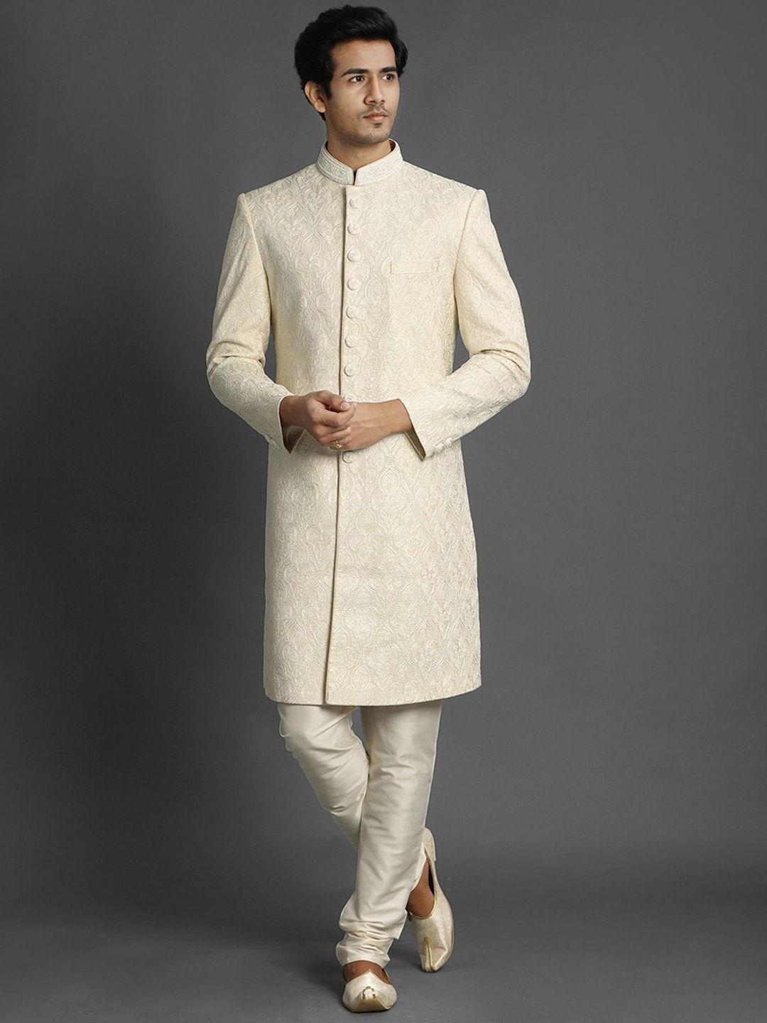 

Twamev Self Design Sherwani Set, Cream