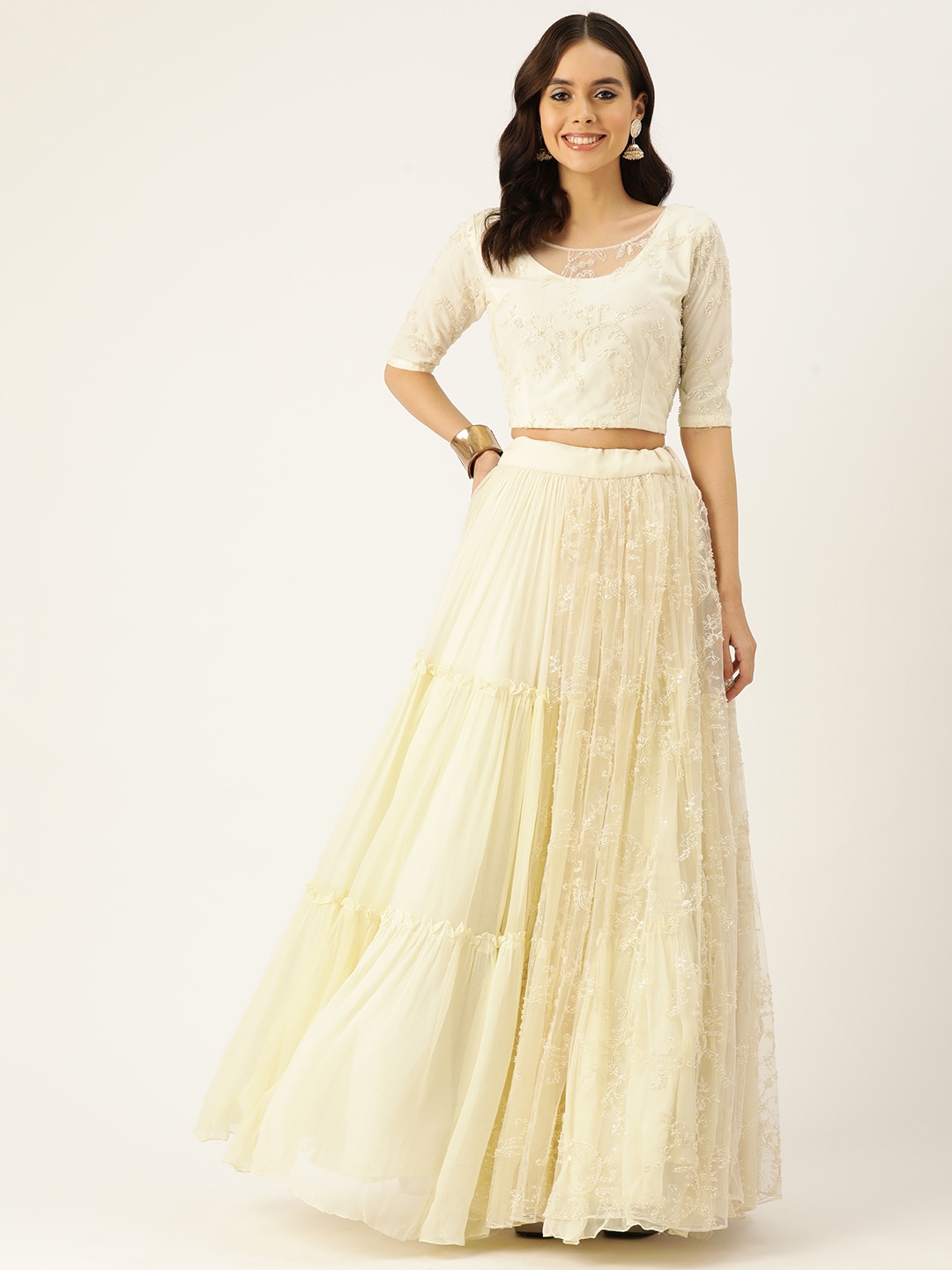 

Simaaya Embellished Beads and Stones Ready to Wear Lehenga & Choli, Off white