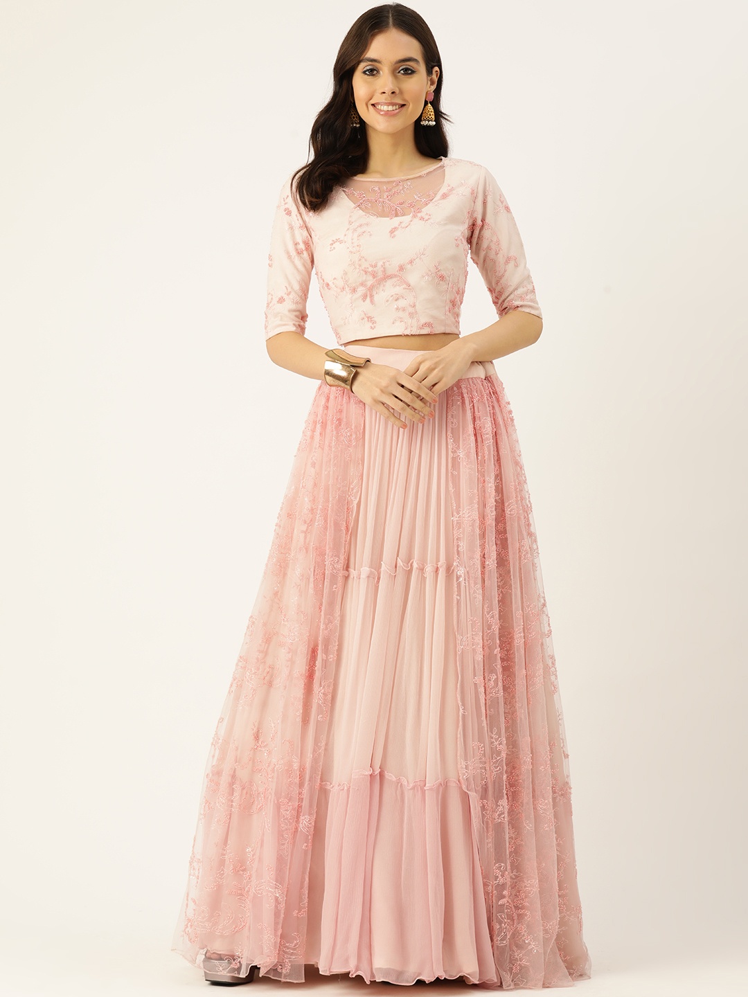 

Simaaya Embellished Beads and Stones Ready to Wear Lehenga & Choli, Pink