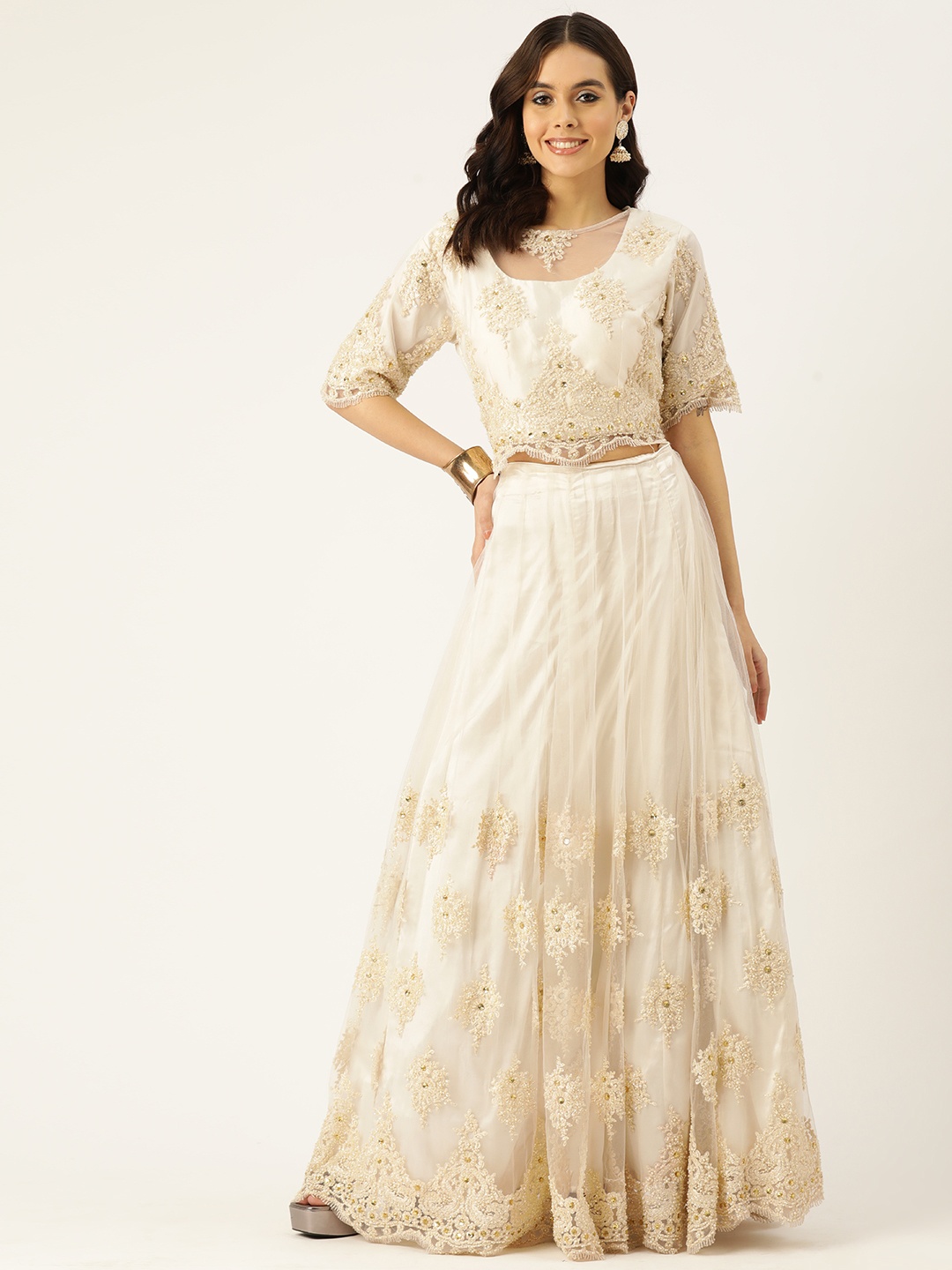 

Simaaya Embellished Beads and Stones Ready to Wear Lehenga & Choli, Off white