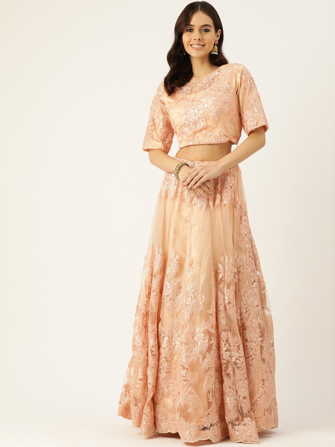 

Simaaya Embellished Sequinned Ready to Wear Lehenga & Choli, Peach